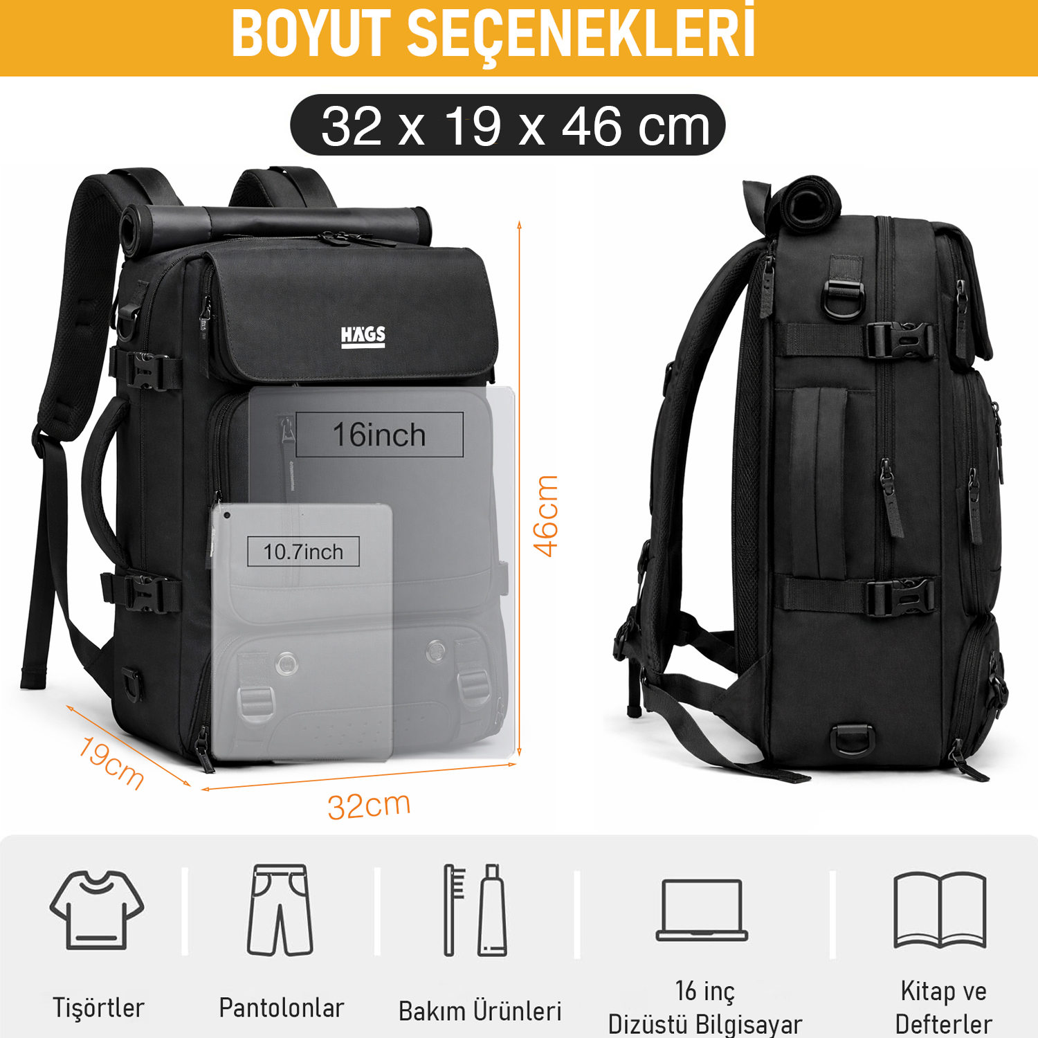 Haegs Seyahat Sırt Çantası 3in1 Dönüştürülebilir El Bavulu Kadınlar ve Erkekler için Uçak Onaylı Ayakkabı Bölmeli Multi Cepli Organizer Sırt ve El Çantası Pembe 3