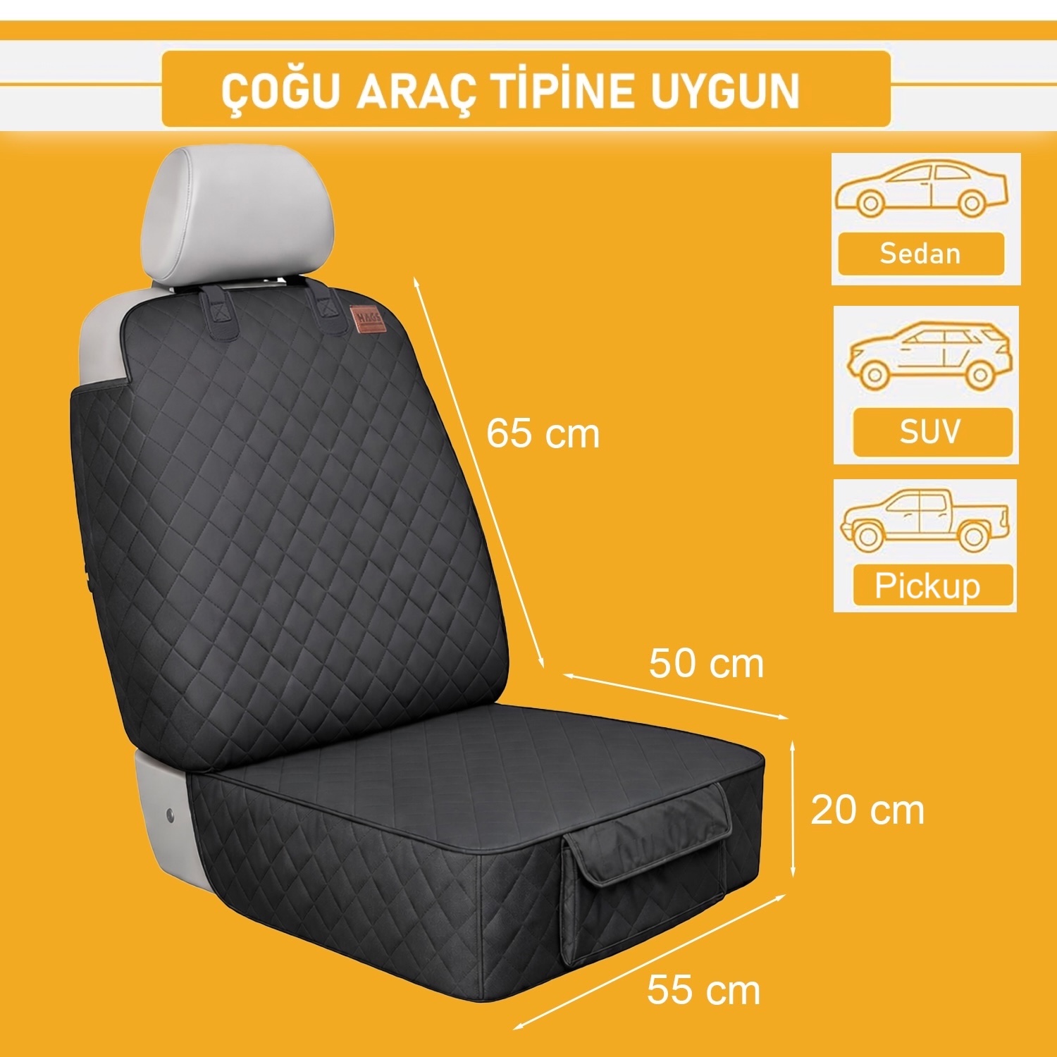 Haegs Evcil Hayvan Ön Koltuk Kılıfı - Araç Köpek Koltuk Koruma Örtüsü Yan Kanatlı Kaymaz Ağır Hizmet Tipi Su Geçirmez Koltuk Koruyucu Kılıf - Gri 2