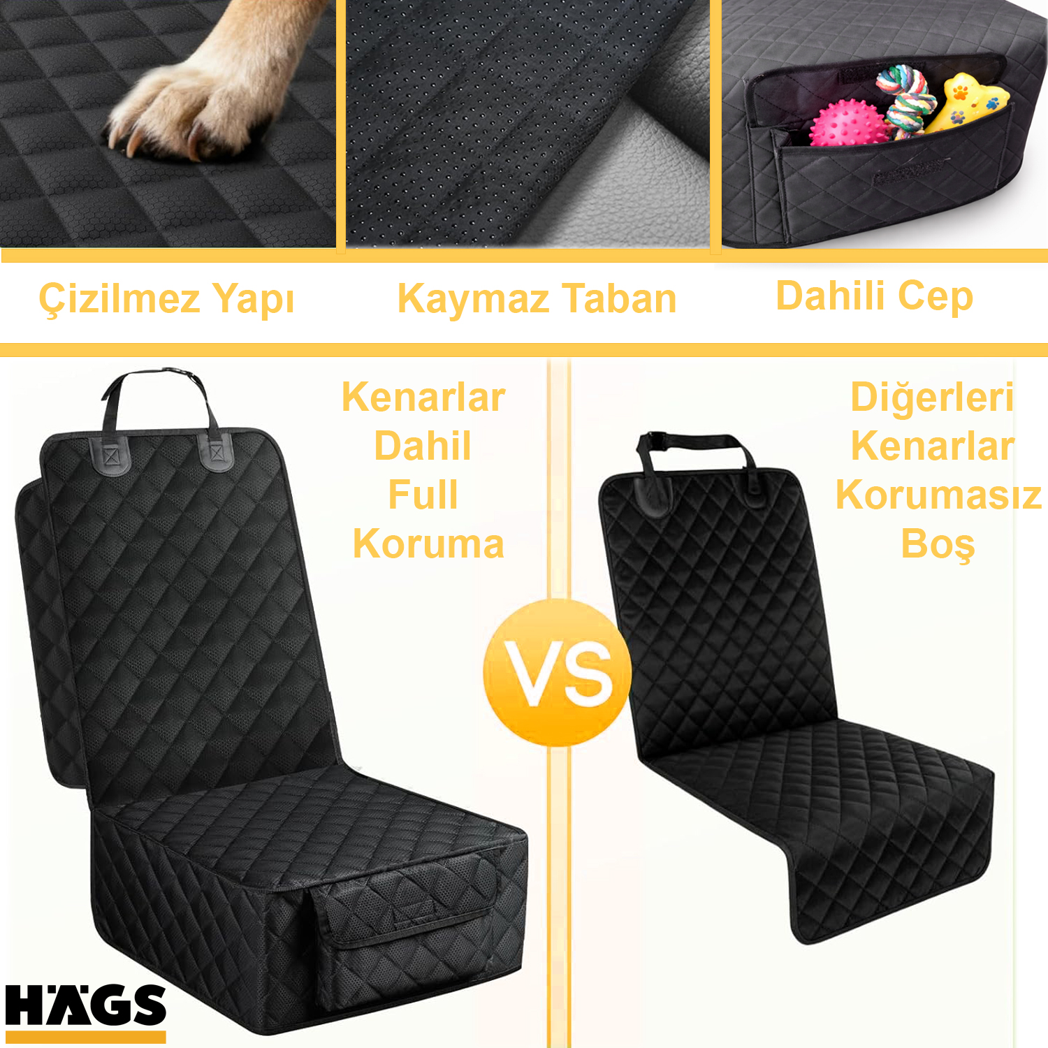 Haegs Evcil Hayvan Ön Koltuk Kılıfı - Araç Köpek Koltuk Koruma Örtüsü Yan Kanatlı Kaymaz Ağır Hizmet Tipi Su Geçirmez Koltuk Koruyucu Kılıf - Gri 8
