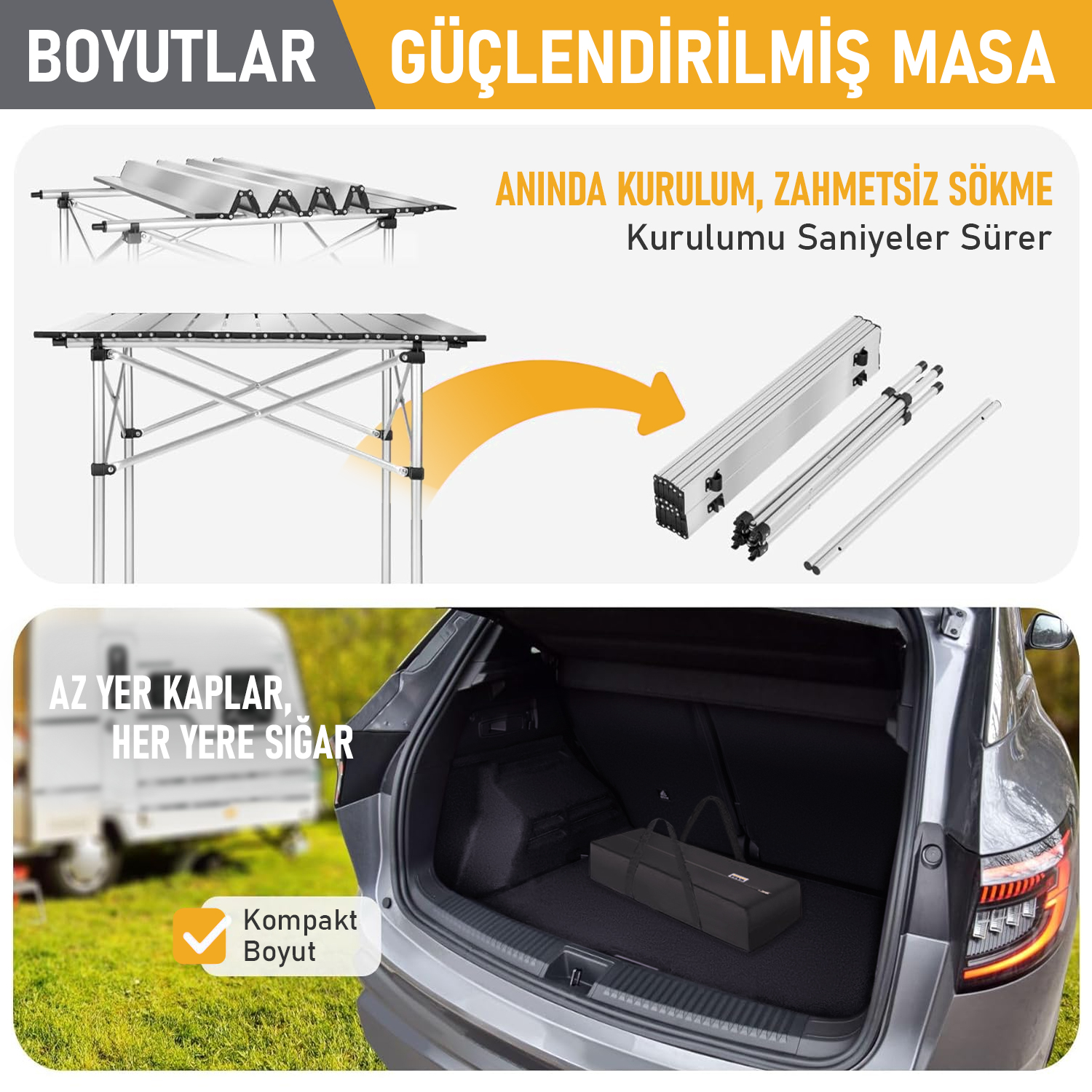 Haegs Güçlendirilmiş Alüminyum Katlanır Kamp Masası Katlanabilir Outdoor Masa Piknik Masası Menteşeli Sistem Dayanıklı Sağlam Gövdeli Kamp Masası Taşınabilir Hafif 3-4 Kişilik 70x70x60cm Gümüş 7