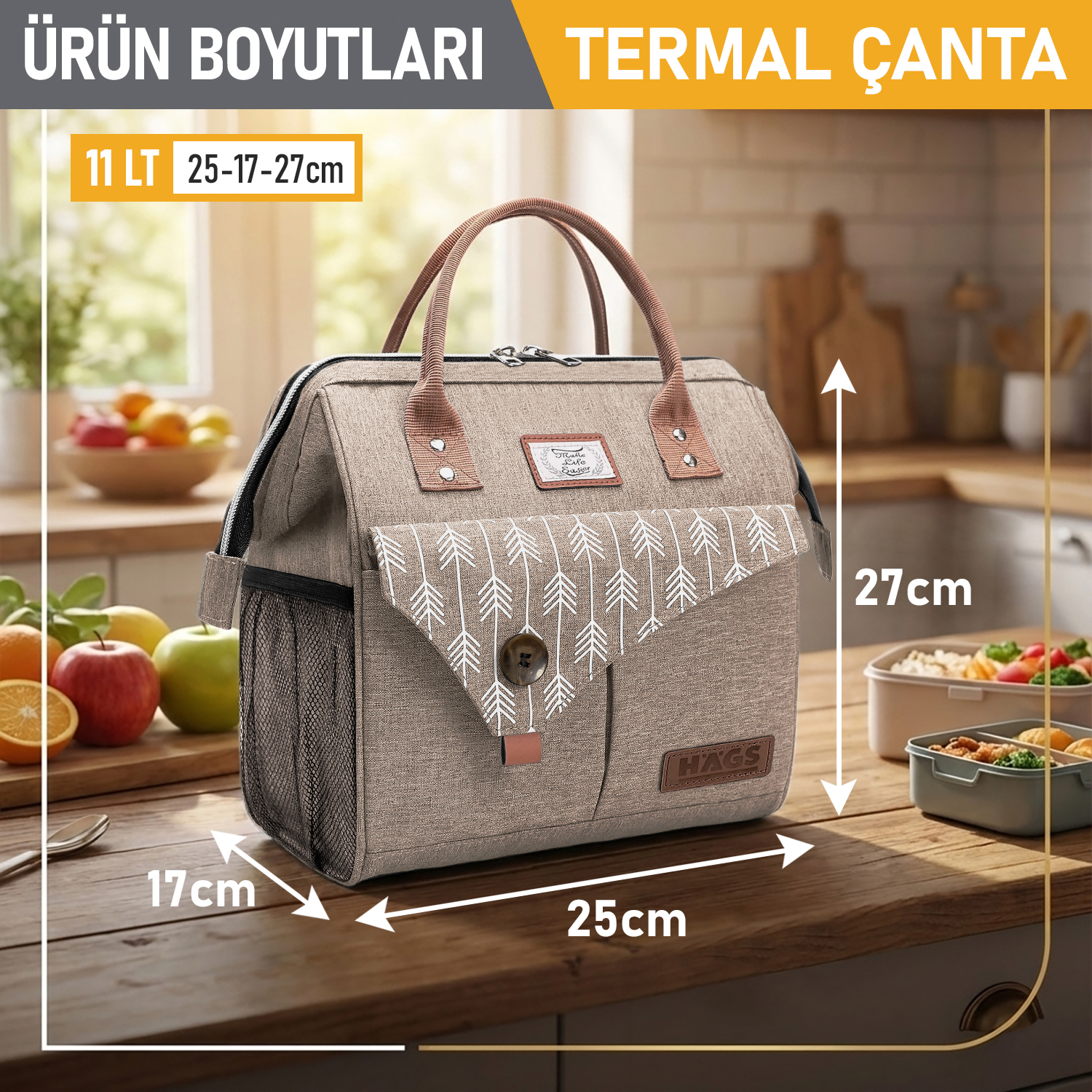 Haegs Kadın Termal Çanta Yalıtımlı Yemek Taşıma Bayan Beslenme Çantası Sızdırmaz Beslenme Kutusu Yetişkinler ve Çalışanlar İçin 11L BeJ 3