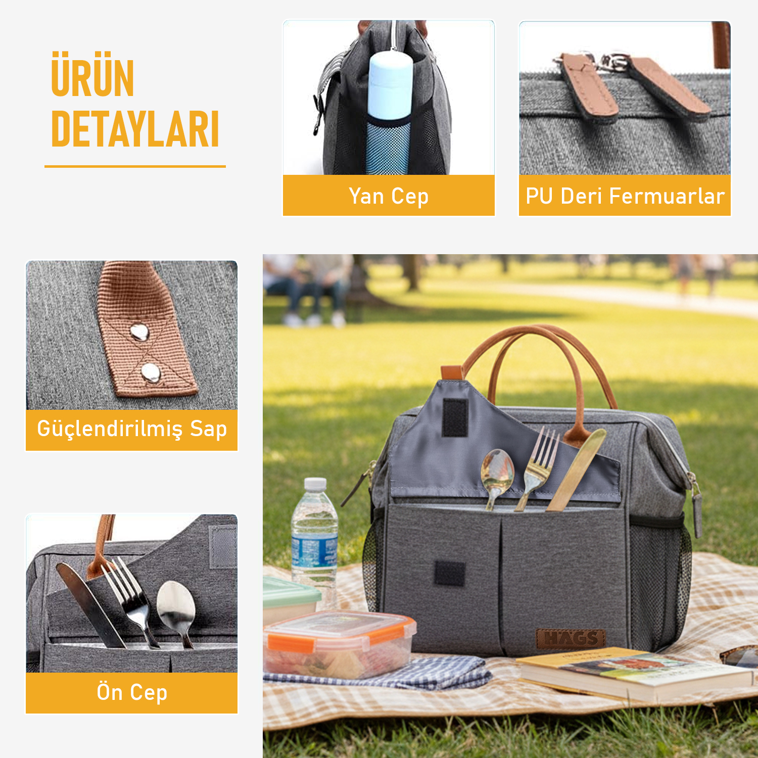 Haegs Kadın Termal Çanta Yalıtımlı Yemek Taşıma Bayan Beslenme Çantası Sızdırmaz Beslenme Kutusu Yetişkinler ve Çalışanlar İçin 11L BeJ 5