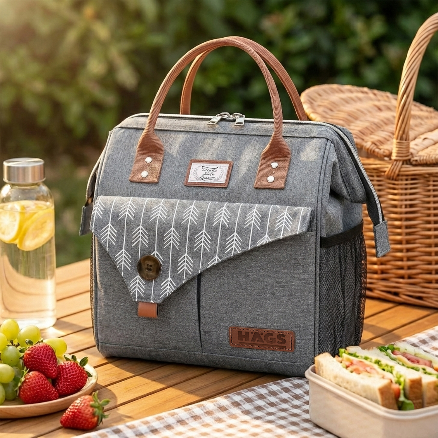 Haegs Kadın Termal Çanta Yalıtımlı Yemek Taşıma Bayan Beslenme Çantası Sızdırmaz Beslenme Kutusu Yetişkinler ve Çalışanlar İçin 11L Gri 2