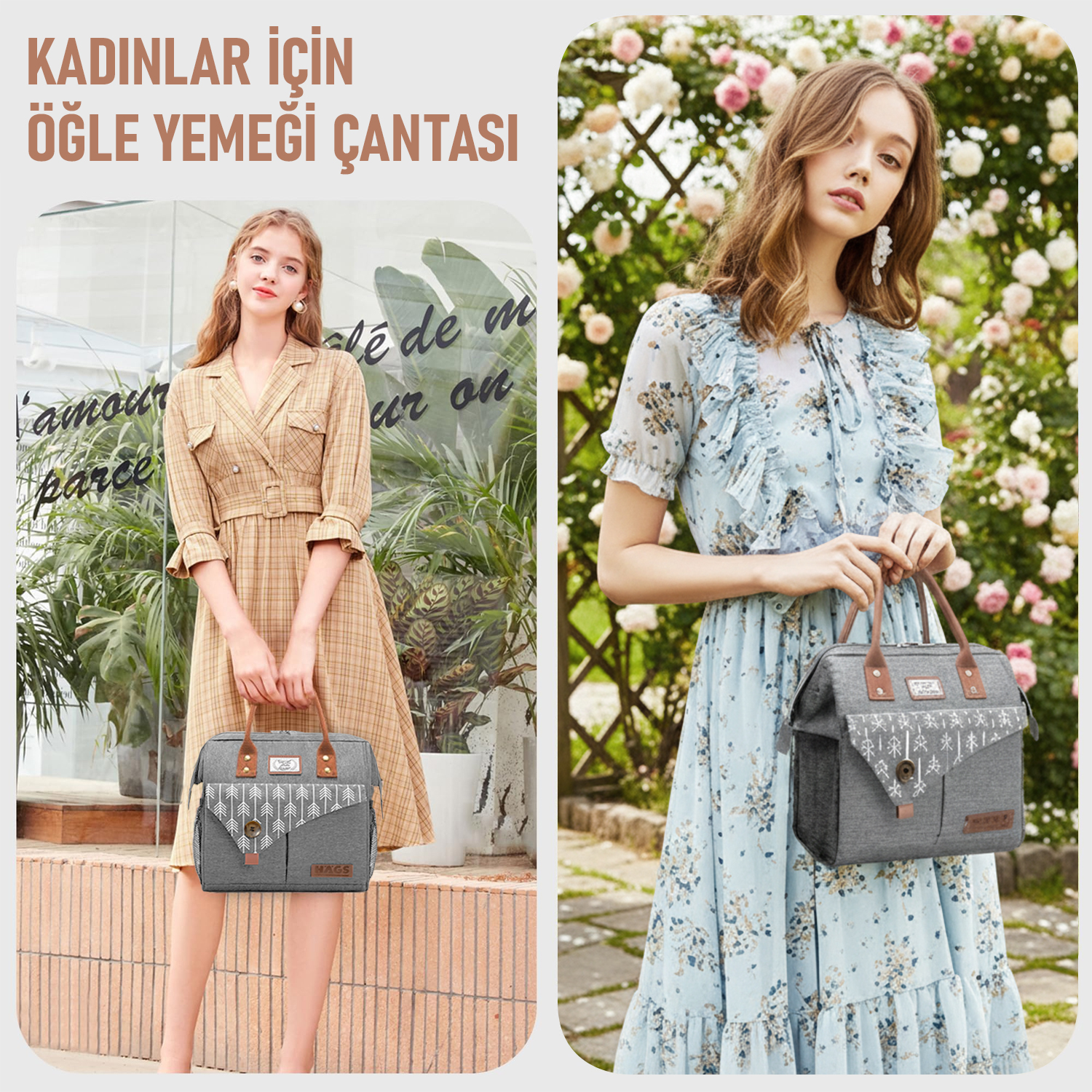 Haegs Kadın Termal Çanta Yalıtımlı Yemek Taşıma Bayan Beslenme Çantası Sızdırmaz Beslenme Kutusu iş Ofis Kamp Piknik için İçin 11L Pembe 8