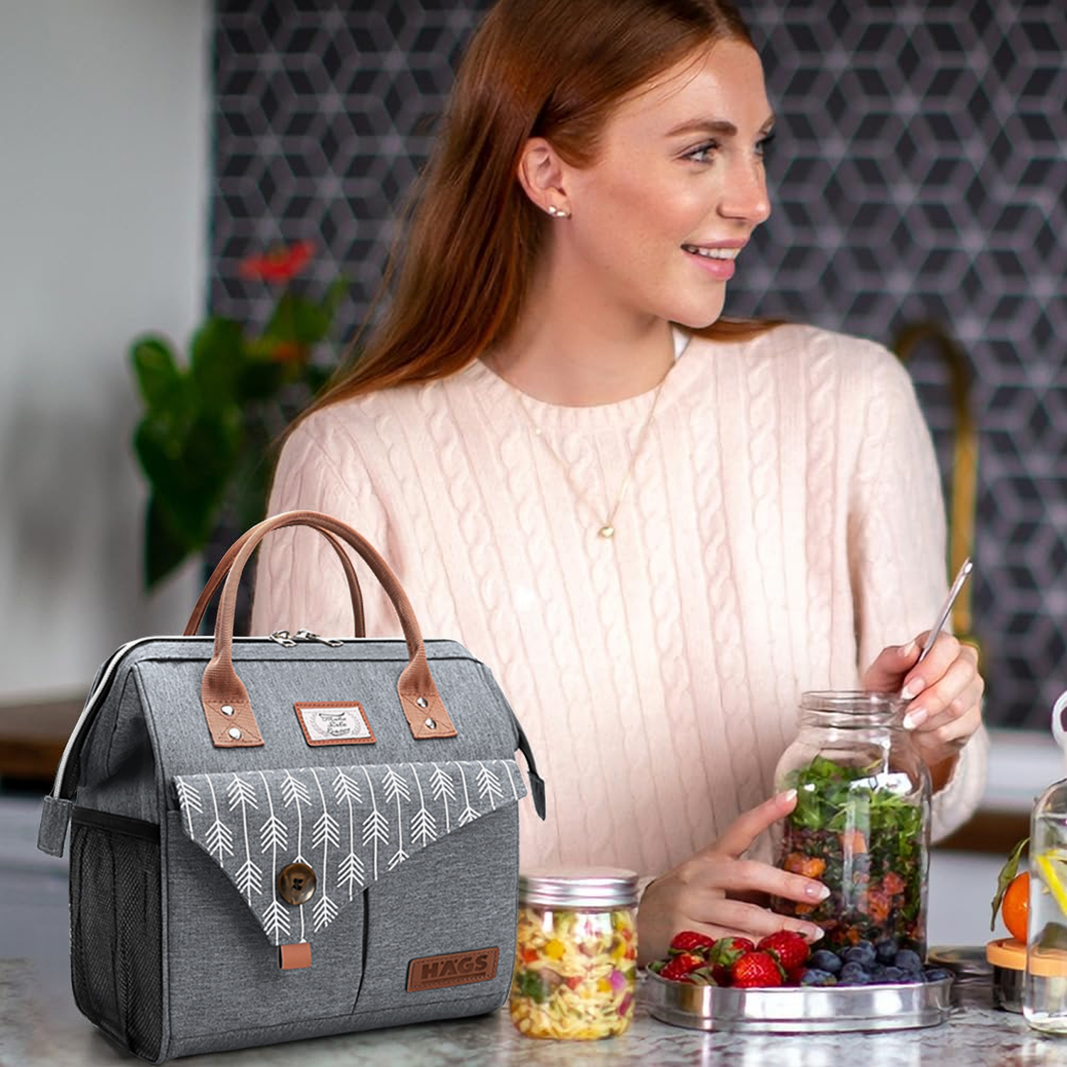 Haegs Kadın Termal Çanta Yalıtımlı Yemek Taşıma Bayan Beslenme Çantası Sızdırmaz Beslenme Kutusu iş Ofis Kamp Piknik için İçin 11L Pembe 9