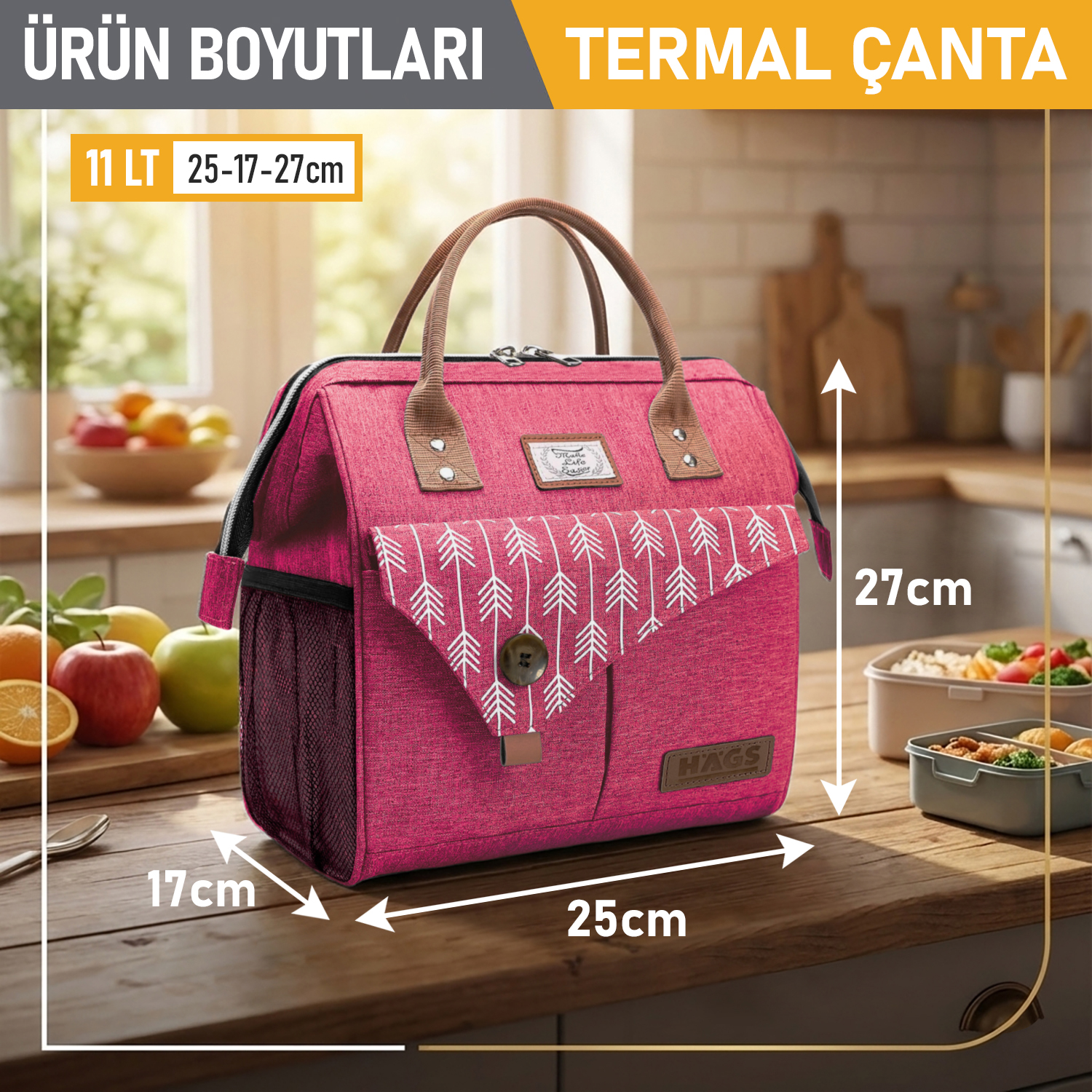 Haegs Kadın Termal Çanta Yalıtımlı Yemek Taşıma Bayan Beslenme Çantası Sızdırmaz Beslenme Kutusu iş Ofis Kamp Piknik için İçin 11L Pembe 4