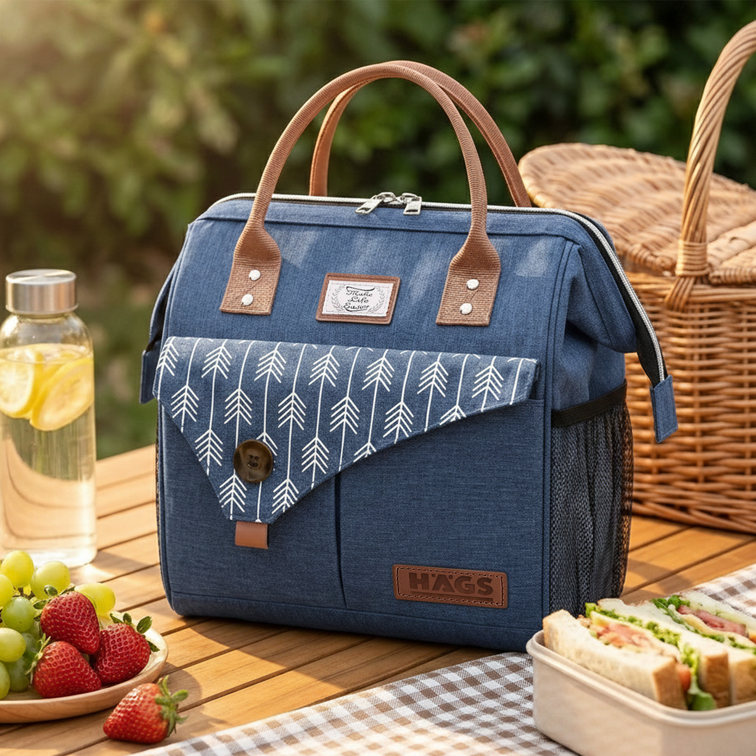 Haegs Kadın Termal Çanta Yalıtımlı Yemek Taşıma Bayan Yemek Kutusu Kamp Piknik Ofis İçin 11L Lacivert 2