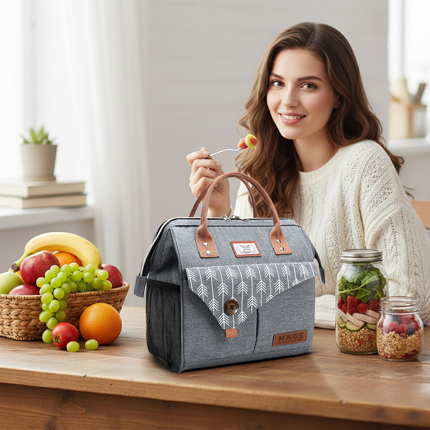 Haegs Kadın Termal Çanta Yalıtımlı Yemek Taşıma Bayan Yemek Kutusu Kamp Piknik Ofis İçin 11L Lila 4