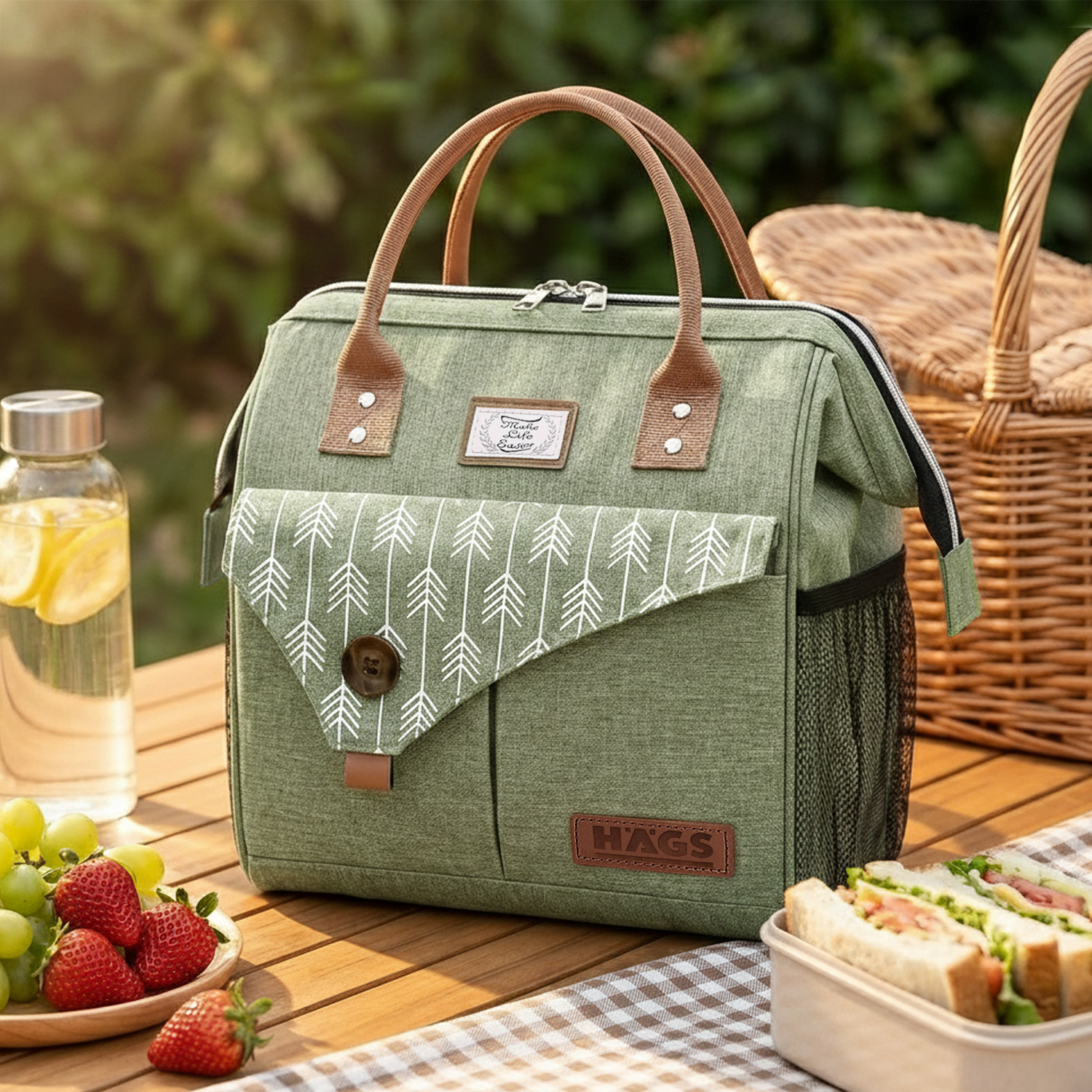 Haegs Kadın Termal Çanta Yalıtımlı Yemek Taşıma Bayan Yemek Kutusu Kamp Piknik Ofis İçin 11L Yeşil 2