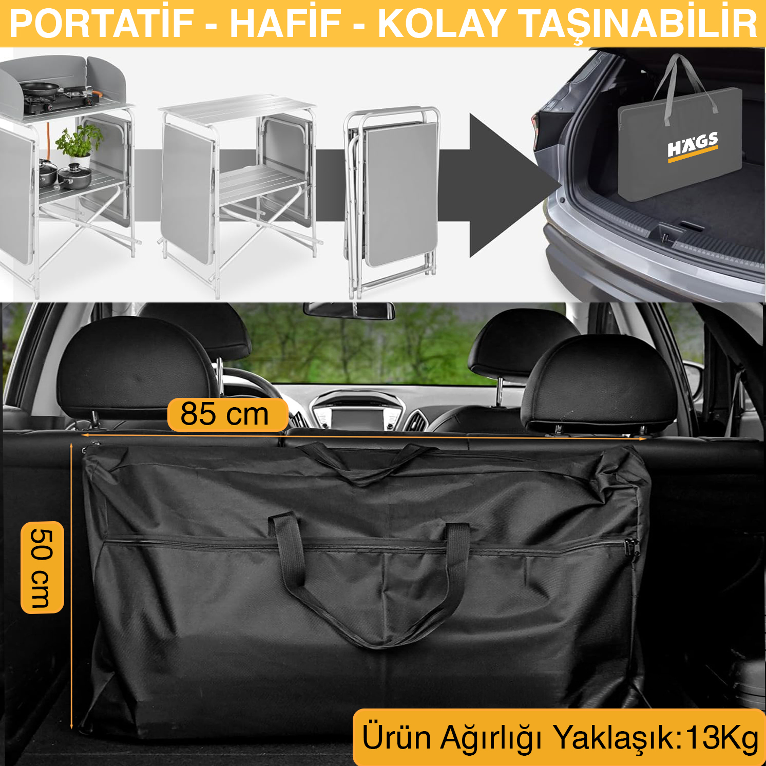 Haegs Kamp Mutfağı Katlanır Alüminyum Kamp Mutfak Tezgahı Masası Portatif Taşınabilir Açık Hava Yemek Pişirme İstasyonu Saklama Dolabı ve Yan Masalar 3 Dolaplı - Kumaş Desenli 7