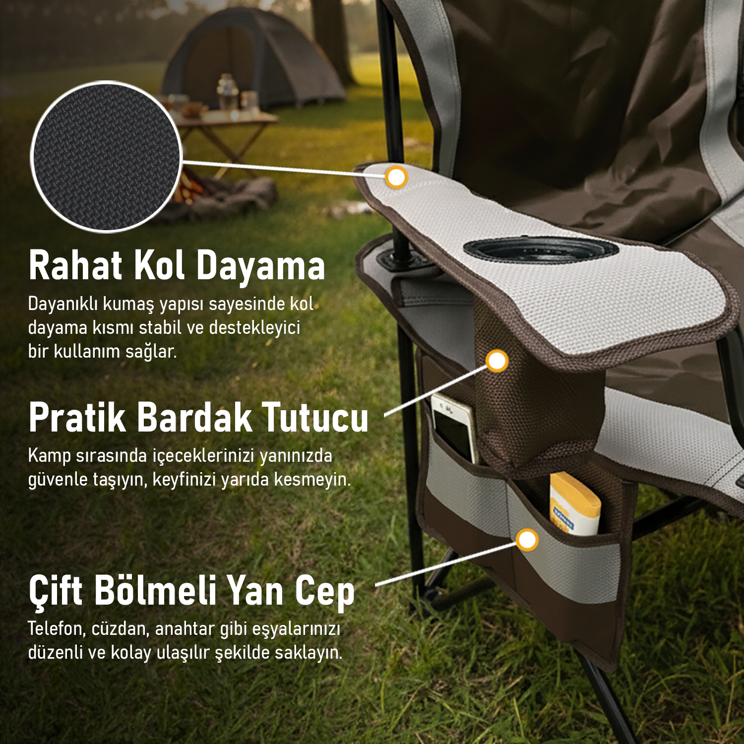 Haegs Kamp Sandalyesi Outdoor Plaj ve Piknik için Katlanır Kamp Sandalyesi Saklama Cepli Bardak Tutuculu Extra Destekli 120 Kg Taşıma Kapasiteli Standart Boy - Yeşil 4