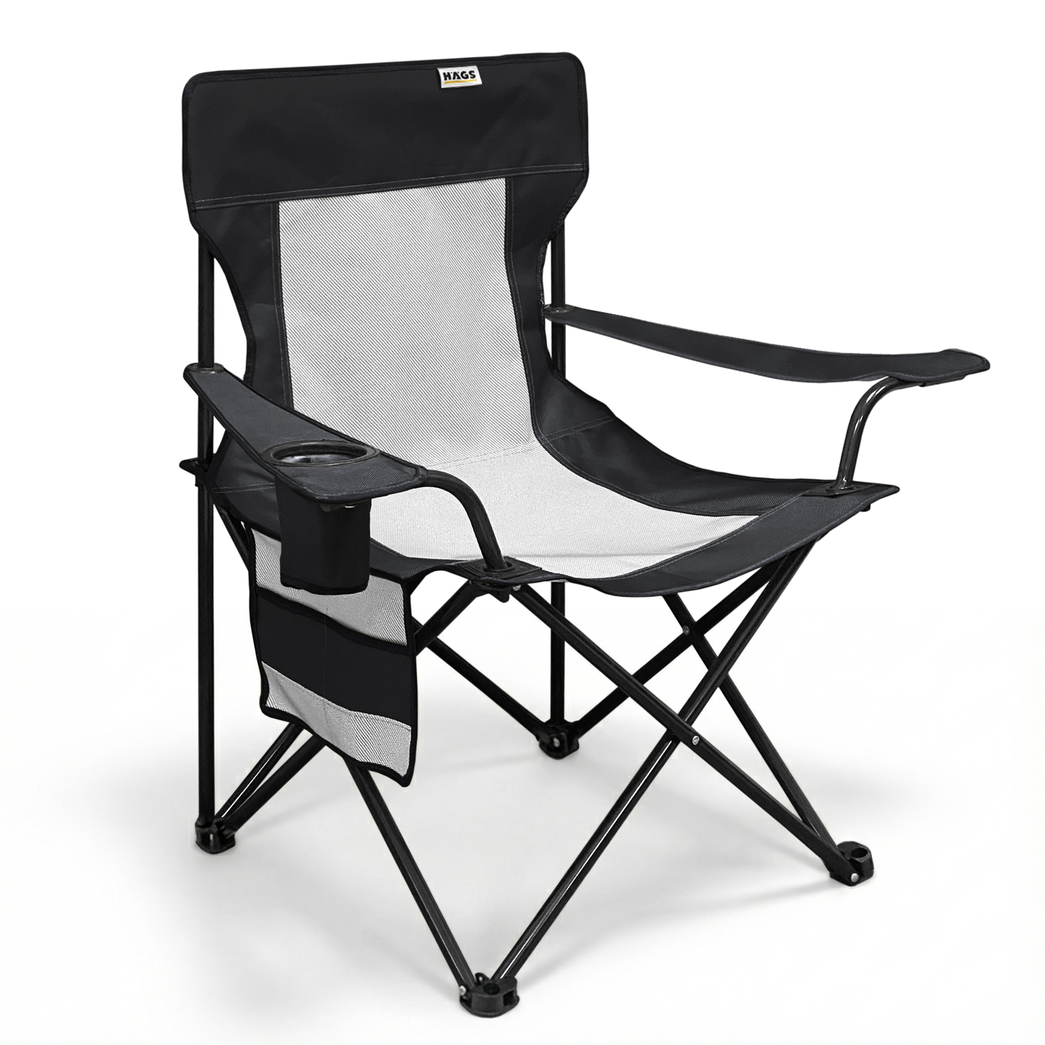 Haegs Kamp Sandalyesi Outdoor Plaj ve Piknik için Katlanır Kamp Sandalyesi Saklama Cepli Bardak Tutuculu Extra Destekli 120 Kg Taşıma Kapasiteli Standart Boy - Siyah
