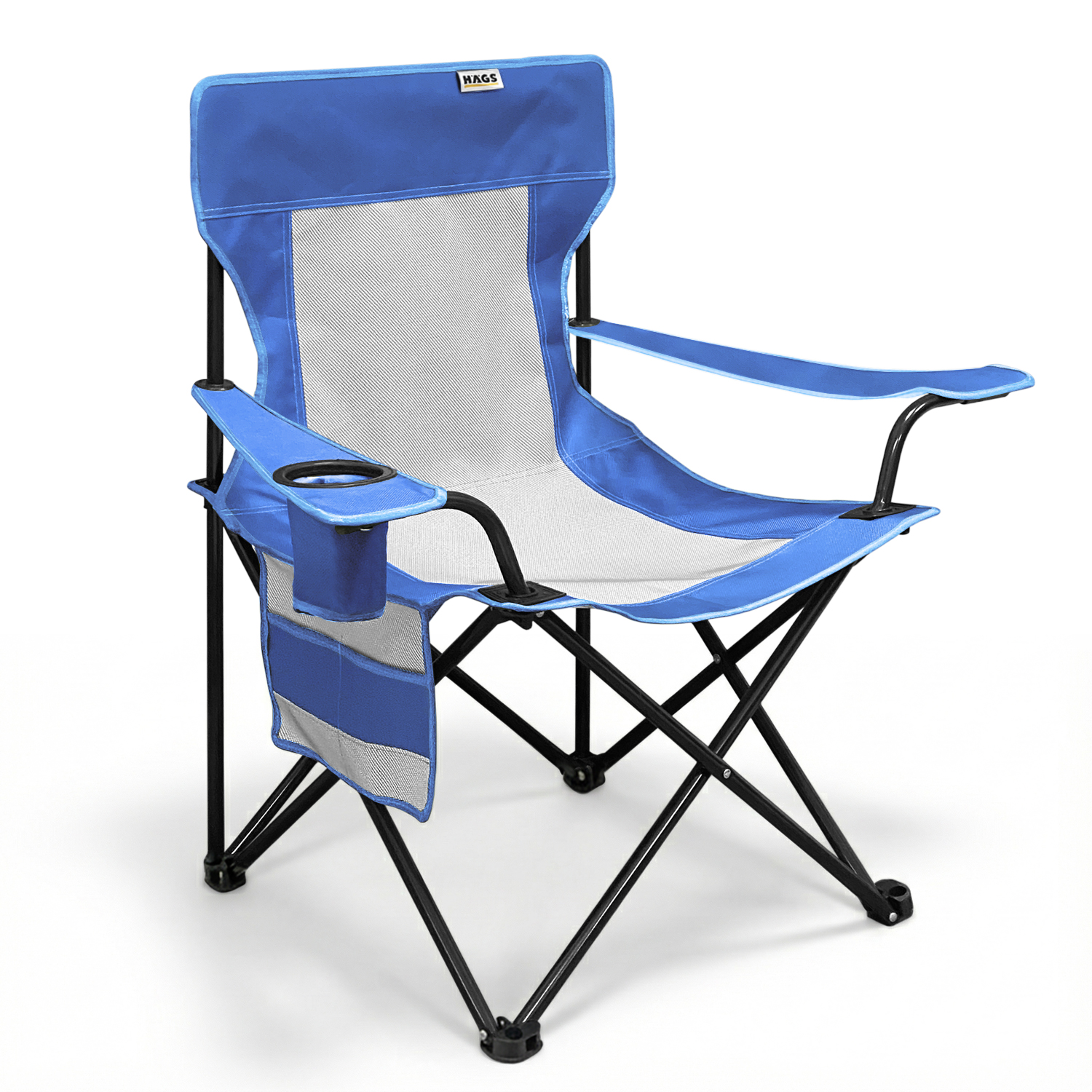 Haegs Kamp Sandalyesi Outdoor Plaj ve Piknik için Katlanır Kamp Sandalyesi Saklama Cepli Bardak Tutuculu Extra Destekli 120 Kg Taşıma Kapasiteli Standart Boy - Mavi