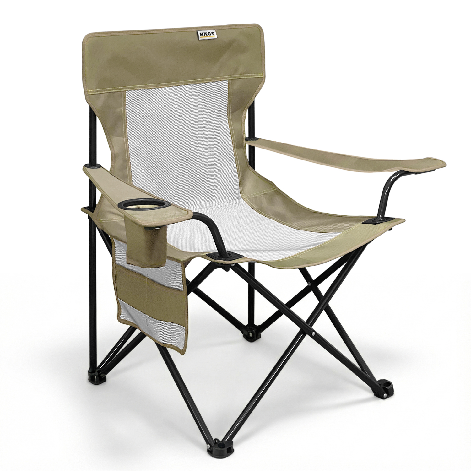 Haegs Kamp Sandalyesi Outdoor Plaj ve Piknik için Katlanır Kamp Sandalyesi Saklama Cepli Bardak Tutuculu Extra Destekli 120 Kg Taşıma Kapasiteli Standart Boy - Yeşil