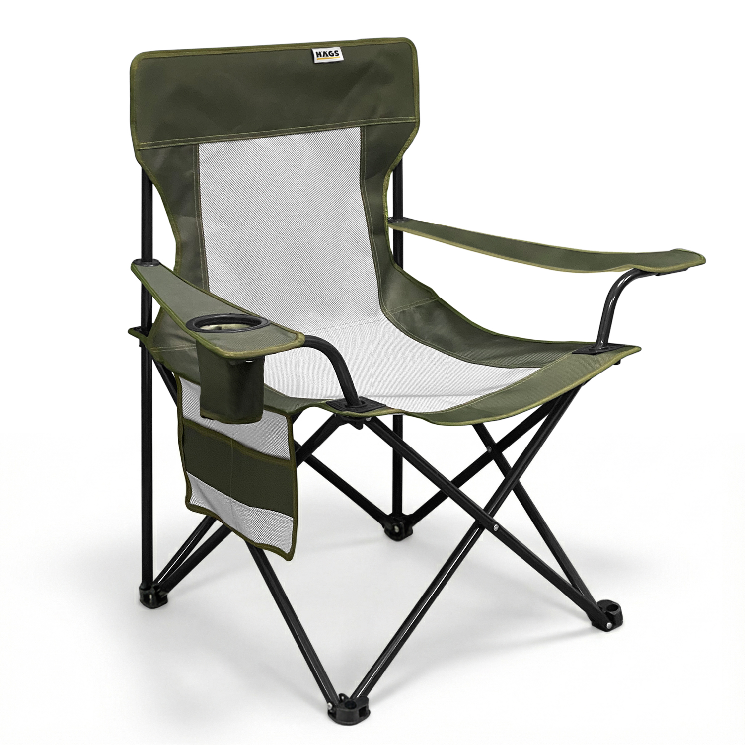 Haegs Kamp Sandalyesi Outdoor Plaj ve Piknik için Katlanır Kamp Sandalyesi Saklama Cepli Bardak Tutuculu Extra Destekli 120 Kg Taşıma Kapasiteli Standart Boy - Haki