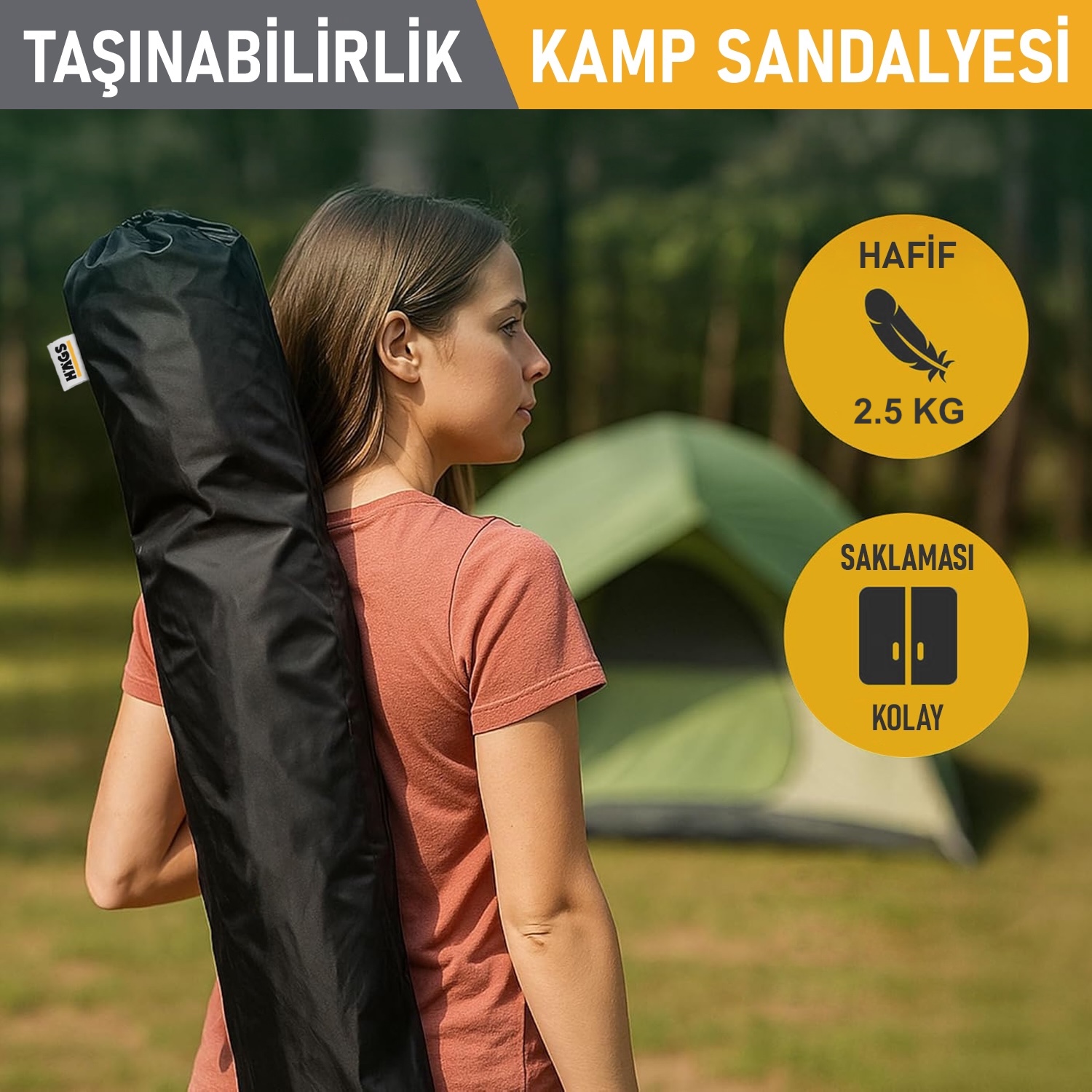 Haegs Kamp Sandalyesi Outdoor Plaj ve Piknik için Katlanır Kamp Sandalyesi Saklama Cepli Bardak Tutuculu Extra Destekli Su Geçirmez Kumaş - 120 Kg Taşıma Kapasiteli Standart Boy - Gri - Kahverengi 7