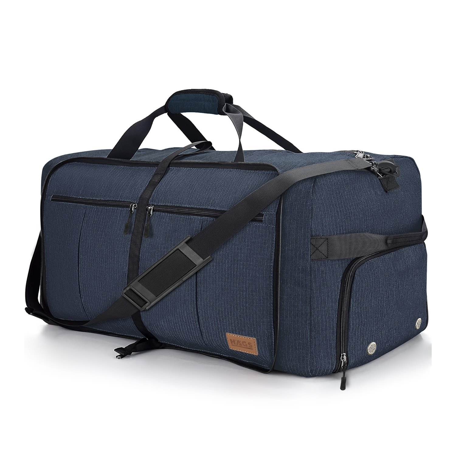 Haegs Katlanabilir Seyahat Çantası Büyük Boy El Bagajı Çantası Erkekler ve Kadınlar için Ayakkabı Bölmeli Hafta Sonu Geceleme Katlanır Bavul Valiz Çanta 80L - Lacivert