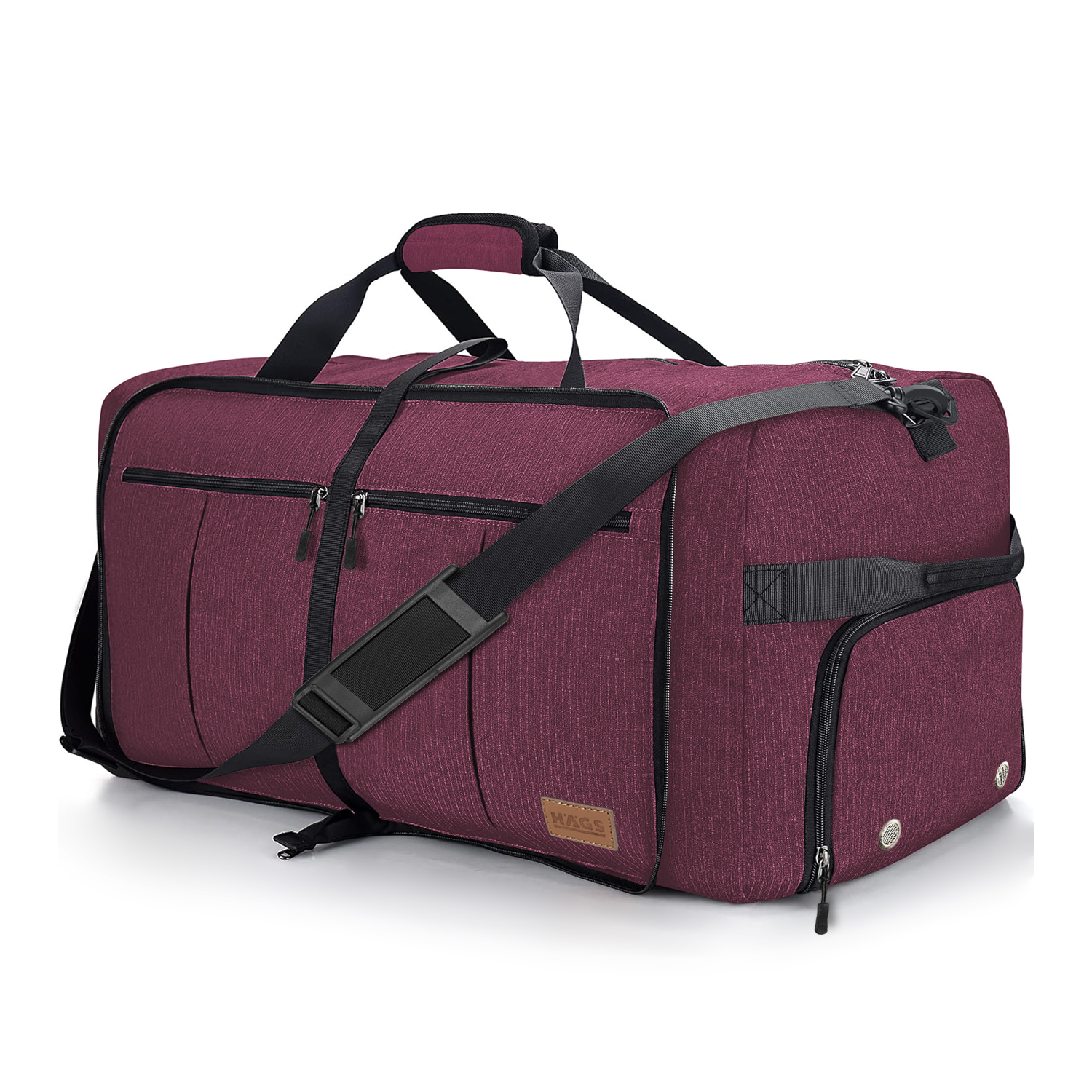 Haegs Katlanabilir Seyahat Çantası Büyük Boy El Bagajı Çantası Erkekler ve Kadınlar için Ayakkabı Bölmeli Hafta Sonu Geceleme Katlanır Bavul Valiz Çanta 80L - Bordo