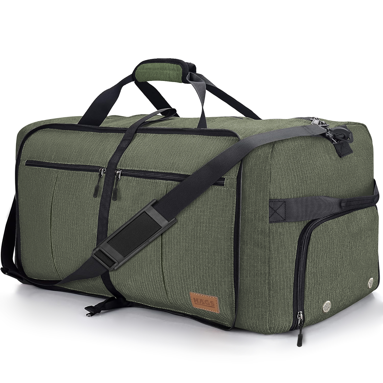 Haegs Katlanabilir Seyahat Çantası Büyük Boy El Bagajı Çantası Erkekler ve Kadınlar için Ayakkabı Bölmeli Hafta Sonu Geceleme Katlanır Bavul Valiz Çanta 120L -Haki