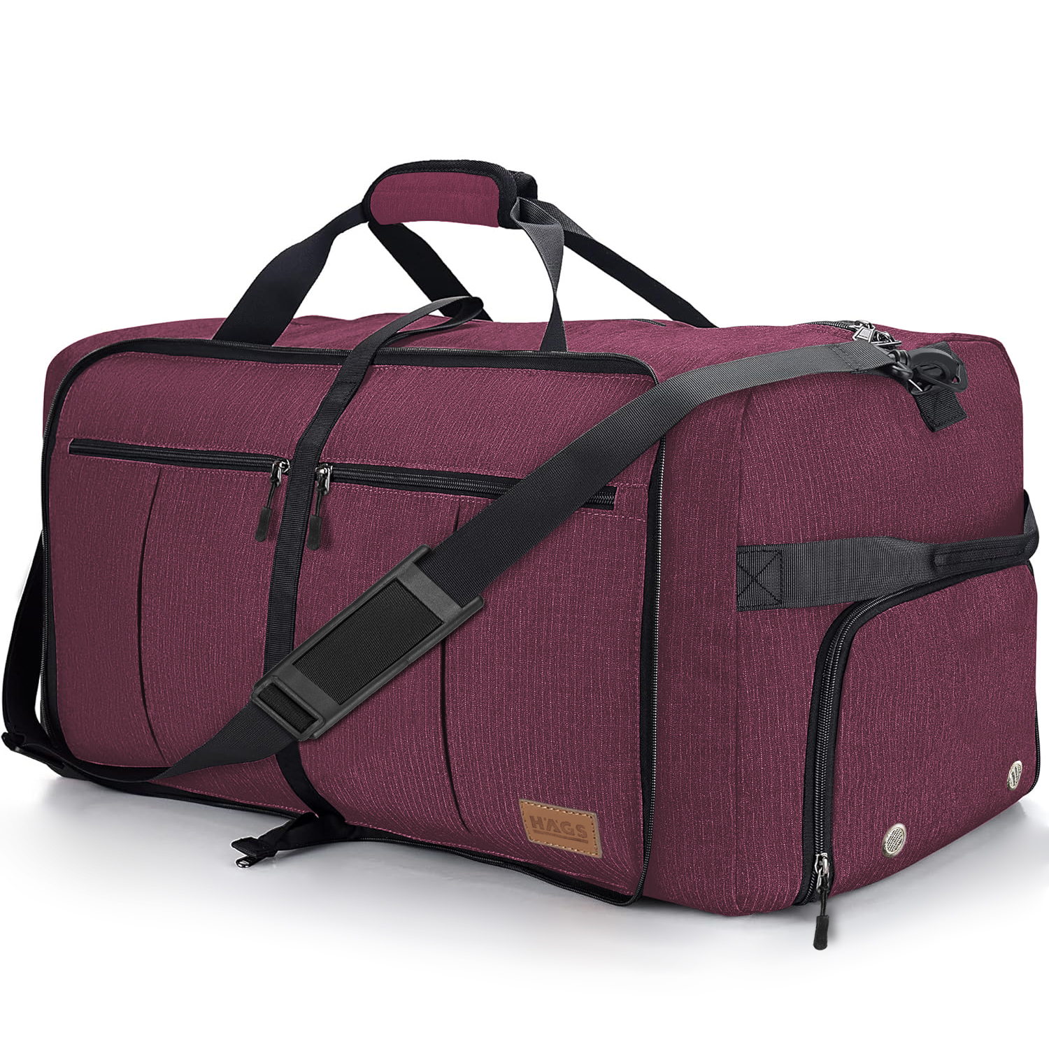 Haegs Katlanabilir Seyahat Çantası Büyük Boy El Bagajı Çantası Erkekler ve Kadınlar için Ayakkabı Bölmeli Hafta Sonu Geceleme Katlanır Bavul Valiz Çanta 120L - Bordo