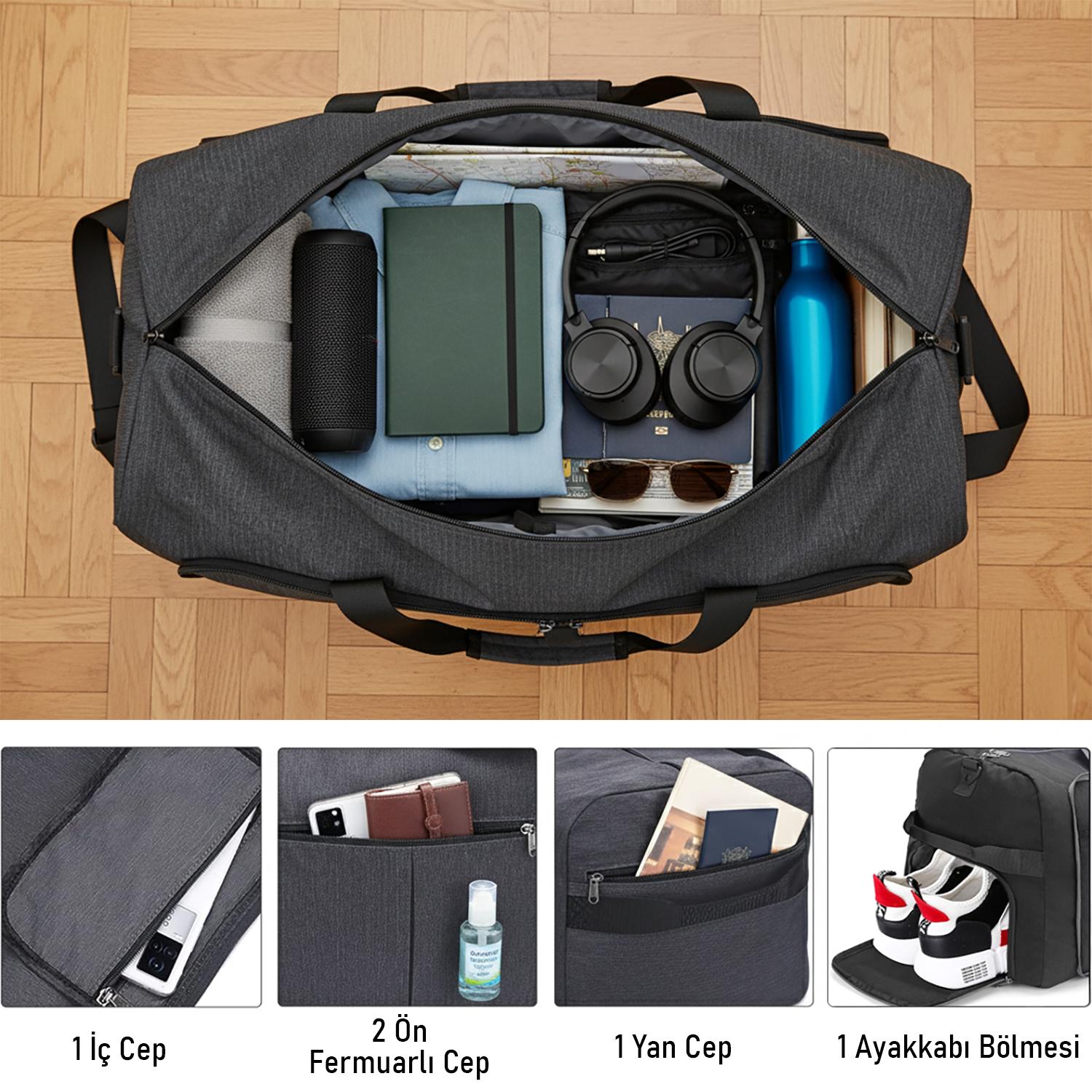 Haegs Katlanabilir Seyahat Çantası Büyük Boy El Bagajı Çantası Erkekler ve Kadınlar için Ayakkabı Bölmeli Hafta Sonu Geceleme Katlanır Bavul Valiz Çanta 100L - Bordo 5