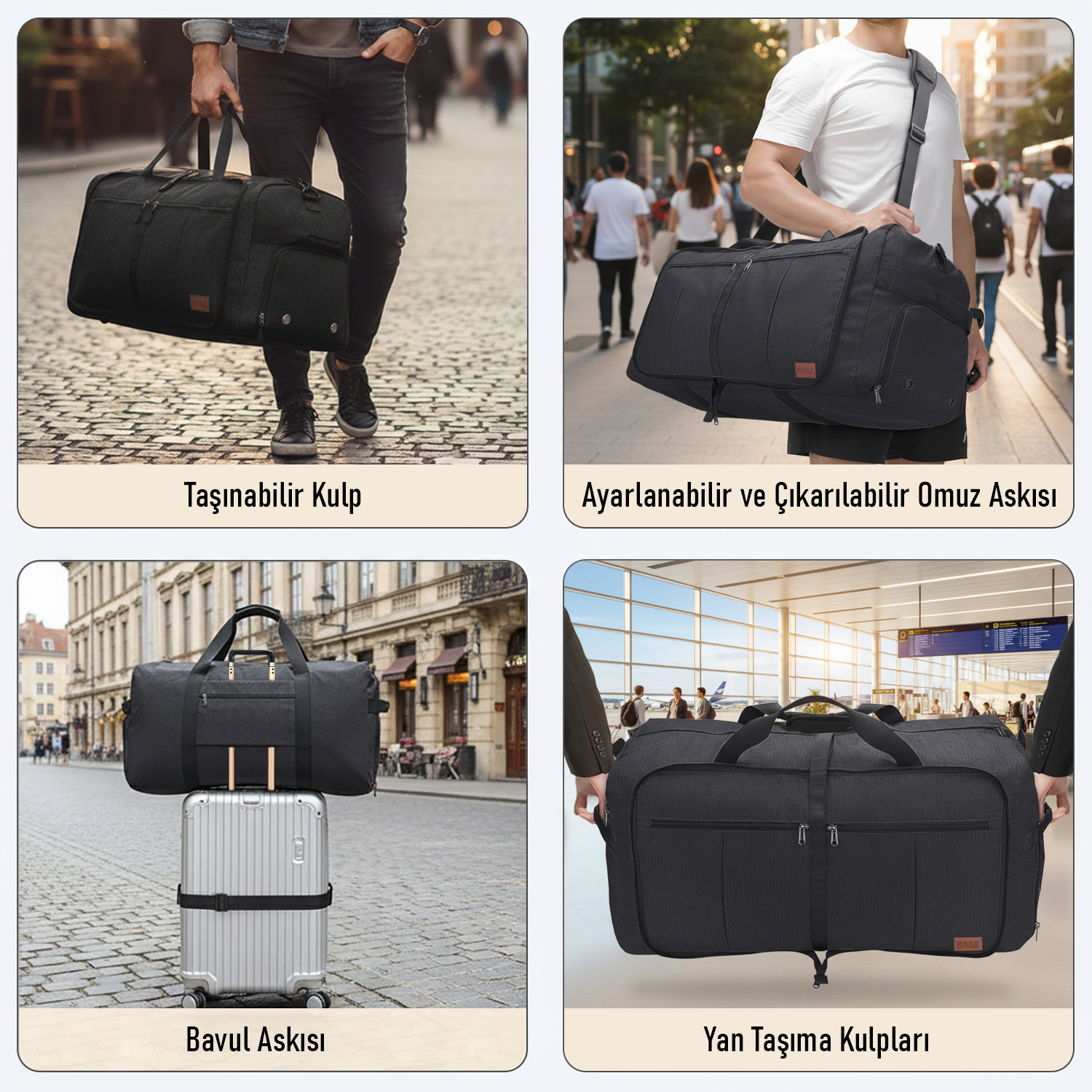 Haegs Katlanabilir Seyahat Çantası Büyük Boy El Bagajı Çantası Erkekler ve Kadınlar için Ayakkabı Bölmeli Hafta Sonu Geceleme Katlanır Bavul Valiz Çanta 100L - Bordo 4