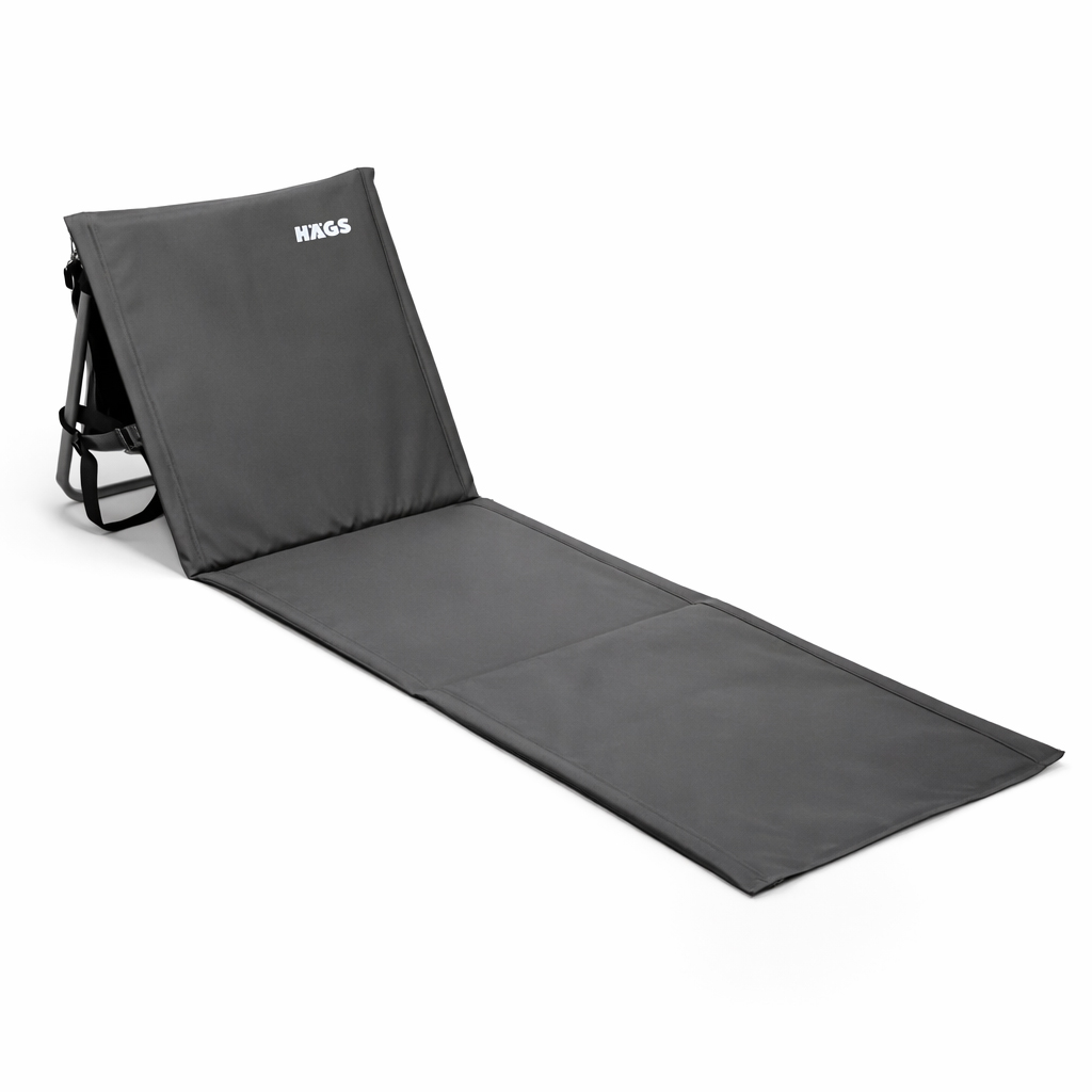 Haegs Katlanabilir Sırt Destekli Kamp ve Plaj Matı Katlanır Şezlong Plaj Zemin Sandalyesi Fermuar Cepli Kamp Piknik Havuz Başı Deniz Plaj için Mat Siyah