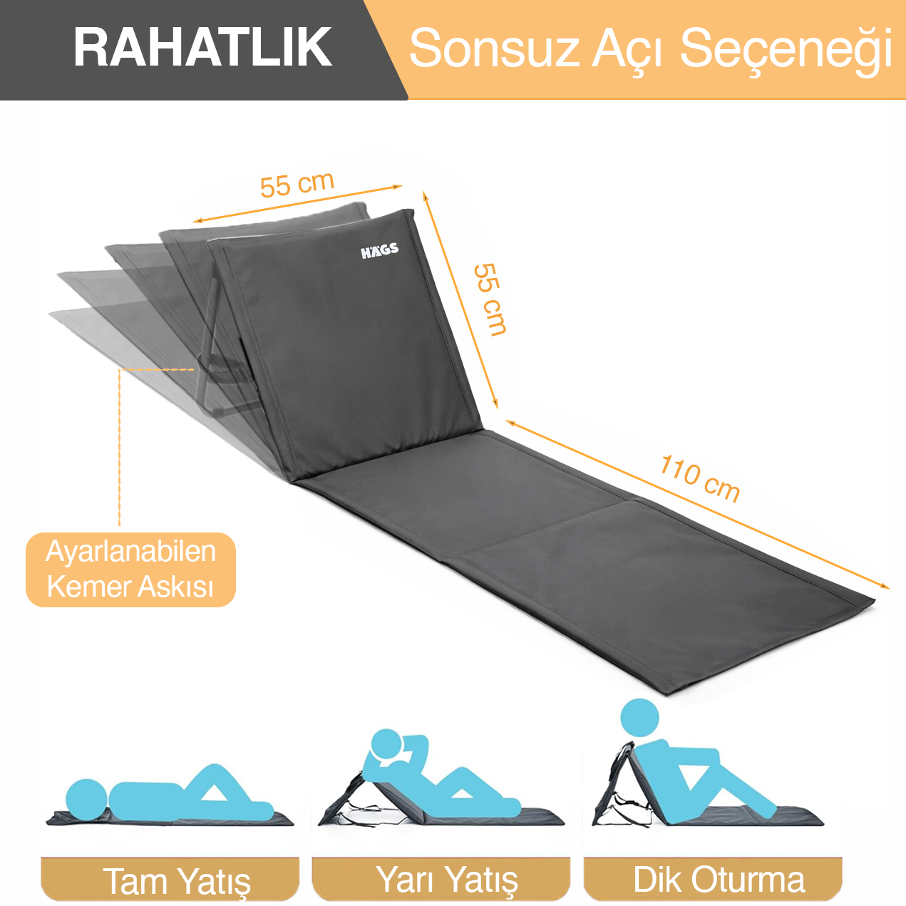 Haegs Katlanabilir Sırt Destekli Kamp ve Plaj Matı Katlanır Şezlong Plaj Zemin Sandalyesi Fermuar Cepli Kamp Piknik Havuz Başı Deniz Plaj için Mat Yeşil 4