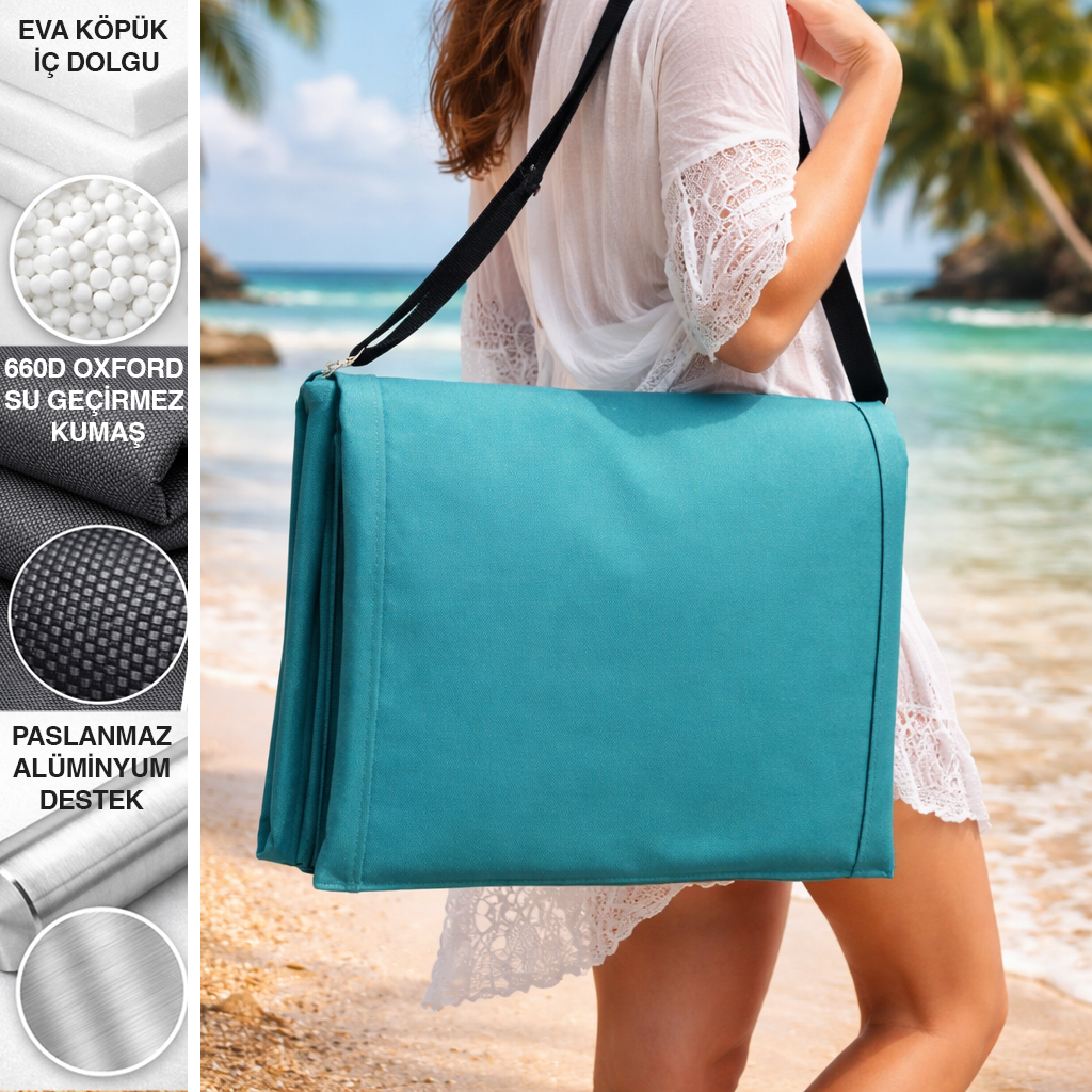 Haegs Katlanabilir Sırt Destekli Kamp ve Plaj Matı Katlanır Şezlong Plaj Zemin Sandalyesi Fermuar Cepli Kamp Piknik Havuz Başı Deniz Plaj için Mat Yeşil 7