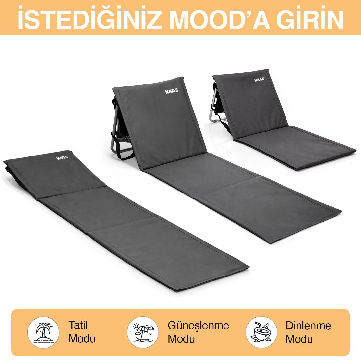 Haegs Katlanabilir Sırt Destekli Kamp ve Plaj Matı Katlanır Şezlong Plaj Zemin Sandalyesi Fermuar Cepli Kamp Piknik Havuz Başı Deniz Plaj için Mat Yeşil 5