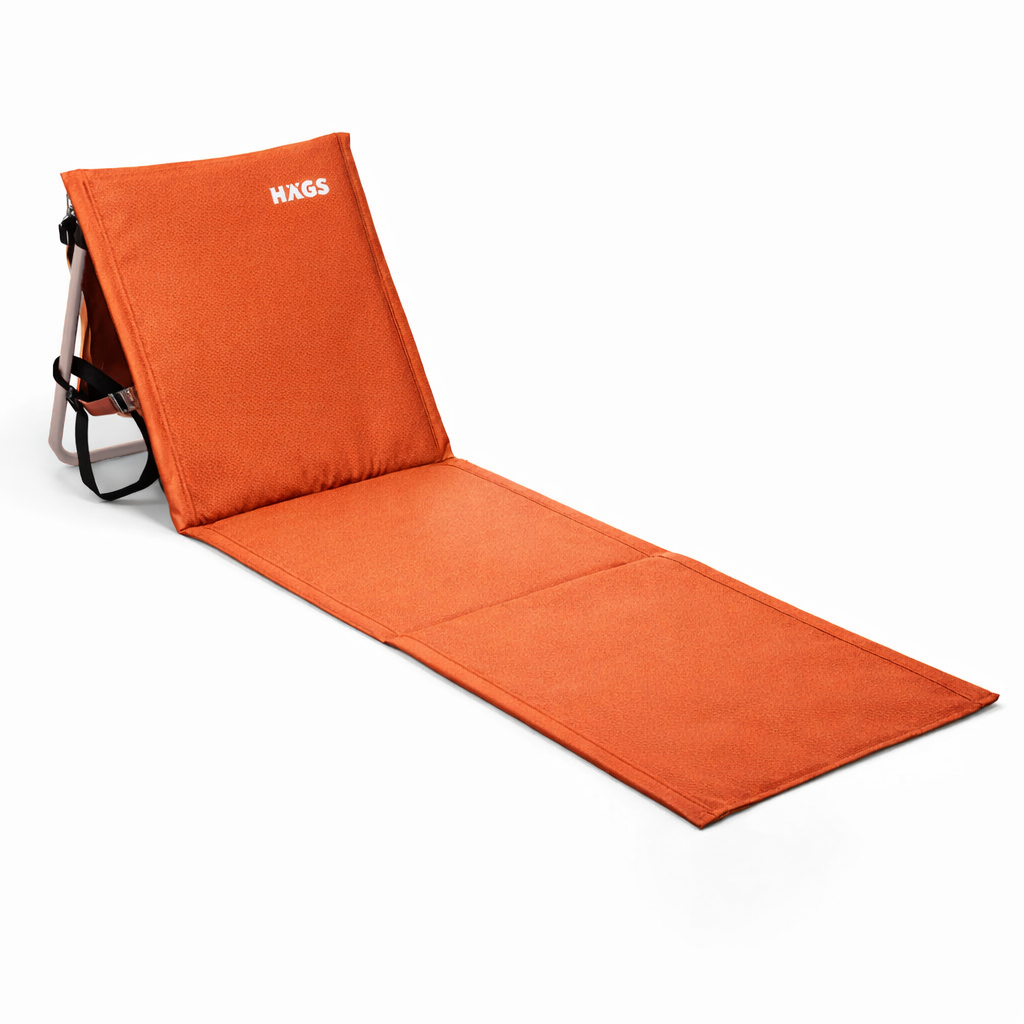 Haegs Katlanabilir Sırt Destekli Kamp ve Plaj Matı Katlanır Şezlong Plaj Zemin Sandalyesi Fermuar Cepli Kamp Piknik Havuz Başı Deniz Plaj için Mat Turuncu