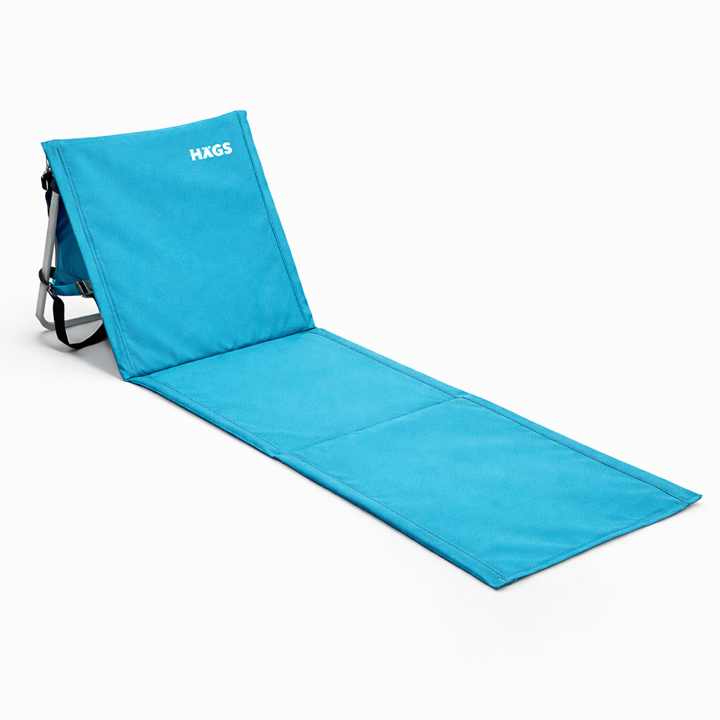 Haegs Katlanabilir Sırt Destekli Kamp ve Plaj Matı Katlanır Şezlong Plaj Zemin Sandalyesi Fermuar Cepli Kamp Piknik Havuz Başı Deniz Plaj için Mat Mavi