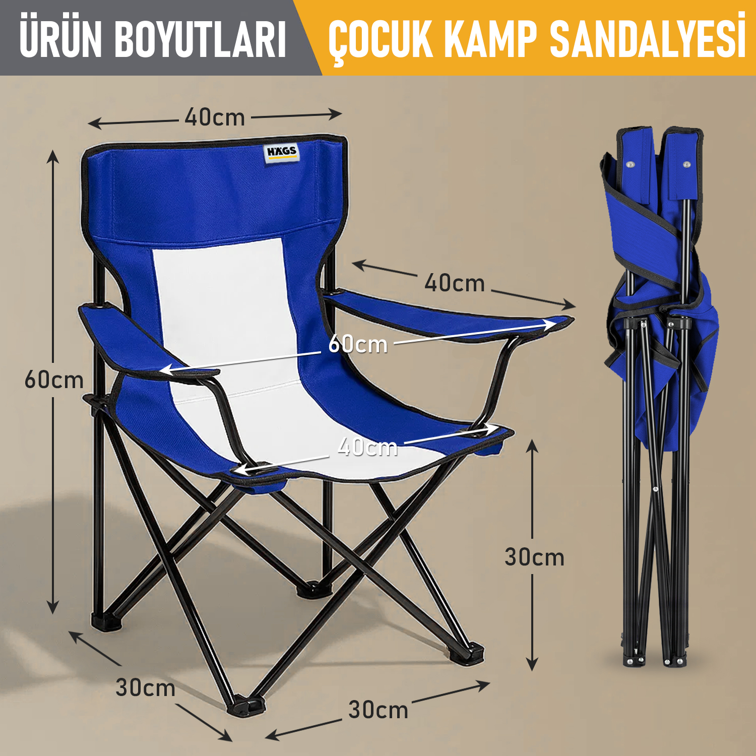 Haegs Katlanır Kamp Sandalyesi Çocuk Kamp Sandalyesi Hafif Taşınabilir Plaj Kamp Piknik için Katlanır Sandalye Küçük Boy - Beyaz - Mavi 3
