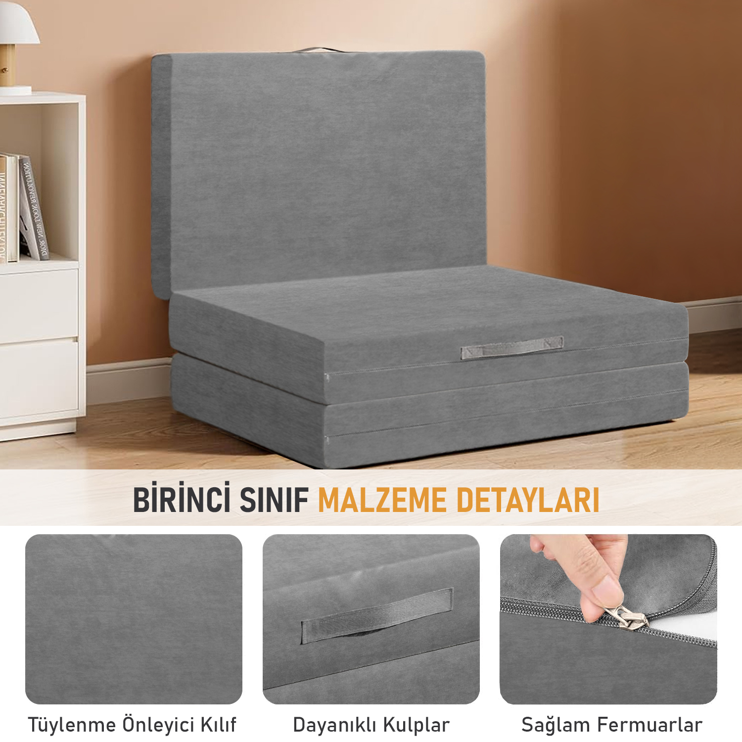 Haegs Katlanır Yatak Kamp Yatağı Kamp Matı Taşınabilir Yer Yatağı Yıkanabilir Kılıf Misafir için Seyahat Kamp Araç Karavan Çadır ve Yoga için İdeal 22 Dens - 190x75x10 cm - Gri 7