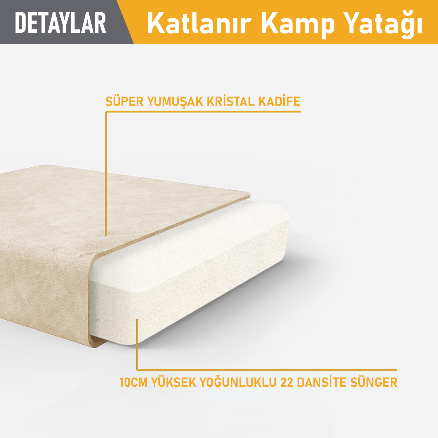 Haegs Katlanır Yatak Kamp Yatağı Kamp Matı Taşınabilir Yer Yatağı Yıkanabilir Kılıf Misafir için Seyahat Kamp Araç Karavan Çadır ve Yoga için İdeal 22 Dens - 190x65x10 cm - Bej 4