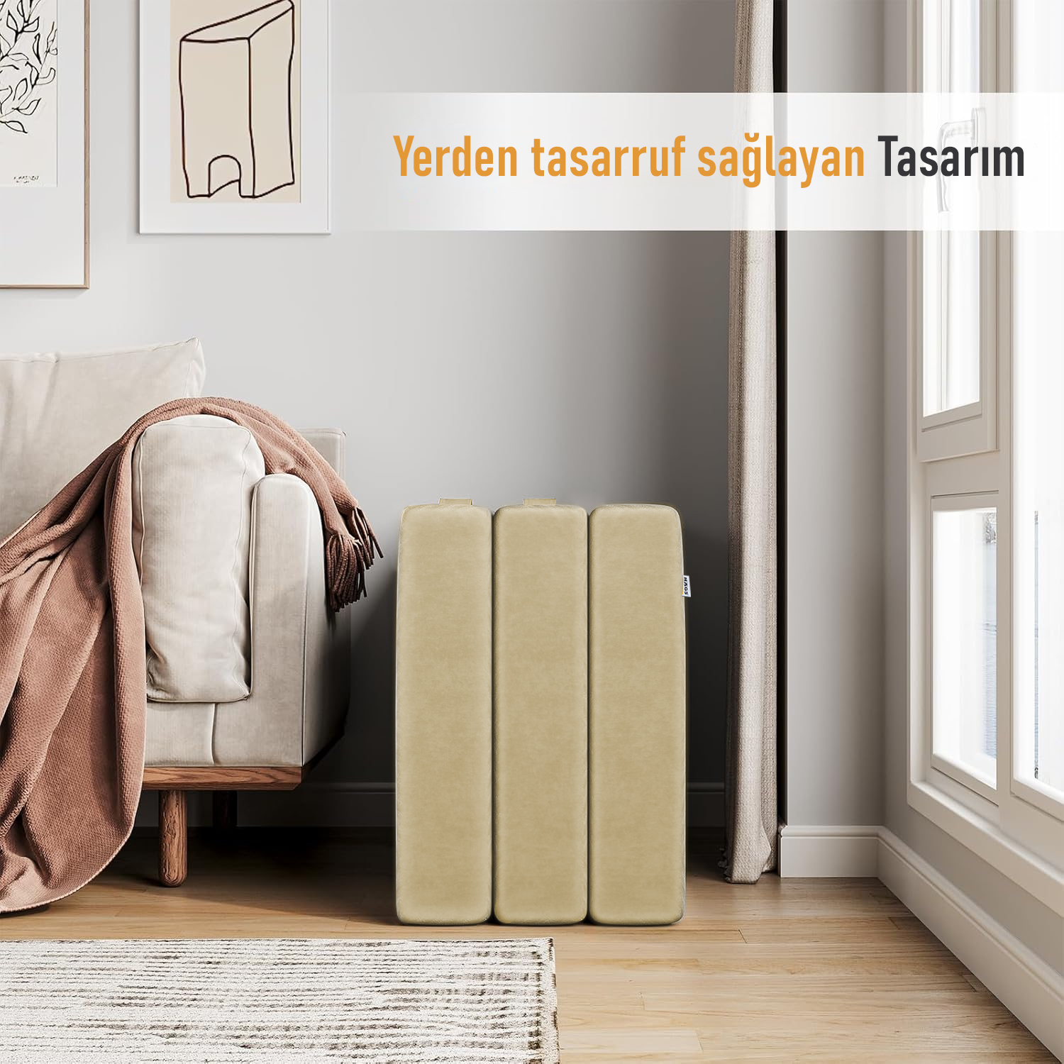Haegs Katlanır Yatak Kamp Yatağı Kamp Matı Taşınabilir Yer Yatağı Yıkanabilir Kılıf Misafir için Seyahat Kamp Araç Karavan Çadır ve Yoga için İdeal 22 Dens - 190x65x10 cm - Bej 6