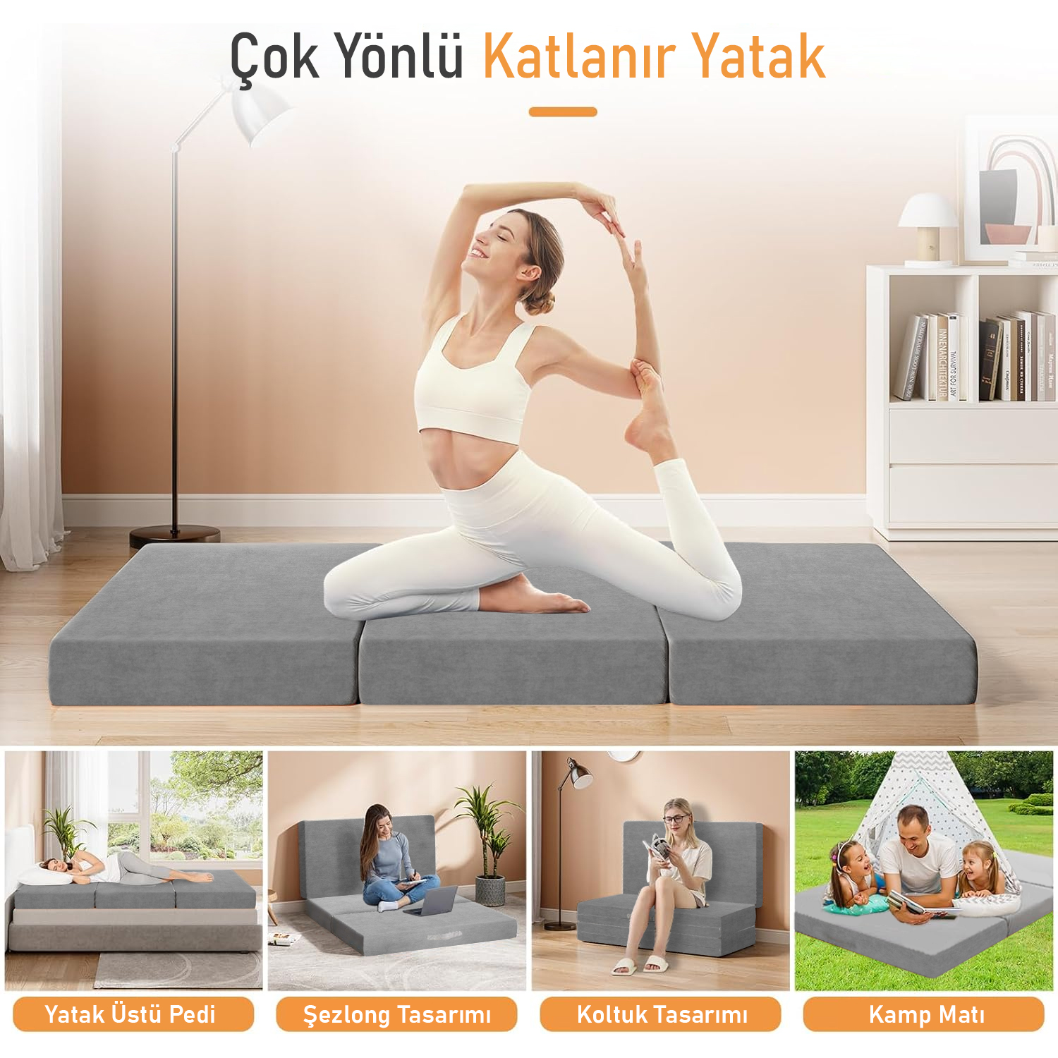Haegs Katlanır Yatak Kamp Yatağı Kamp Matı Taşınabilir Yer Yatağı Yıkanabilir Kılıf Misafir için Seyahat Kamp Araç Karavan Çadır ve Yoga için İdeal 22 Dens - 190x65x10 cm - Bej 8