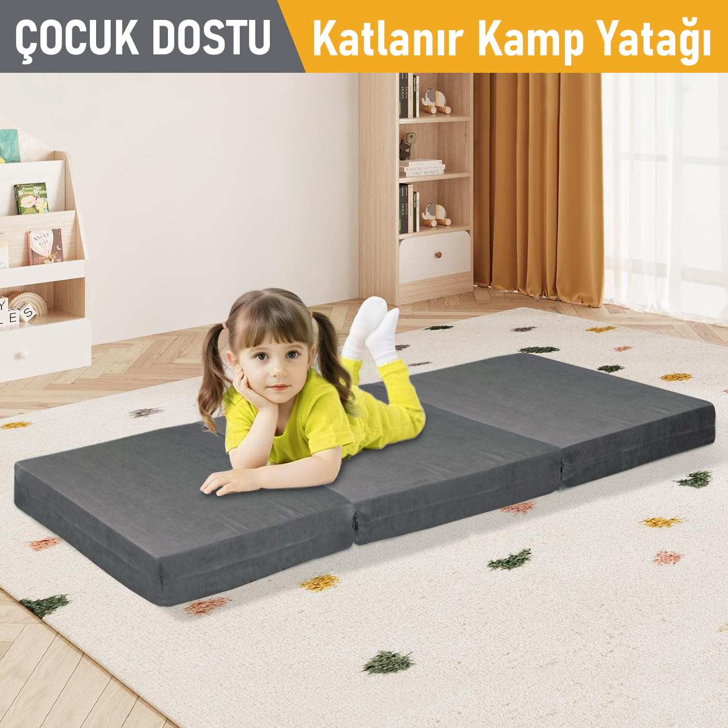 Haegs Katlanır Yatak Kamp Yatağı Kamp Matı Taşınabilir Yer Yatağı Yıkanabilir Kılıf Misafir için Seyahat Kamp Araç Karavan Çadır ve Yoga için İdeal 22 Dens - 155x65x10 cm - Gri 5