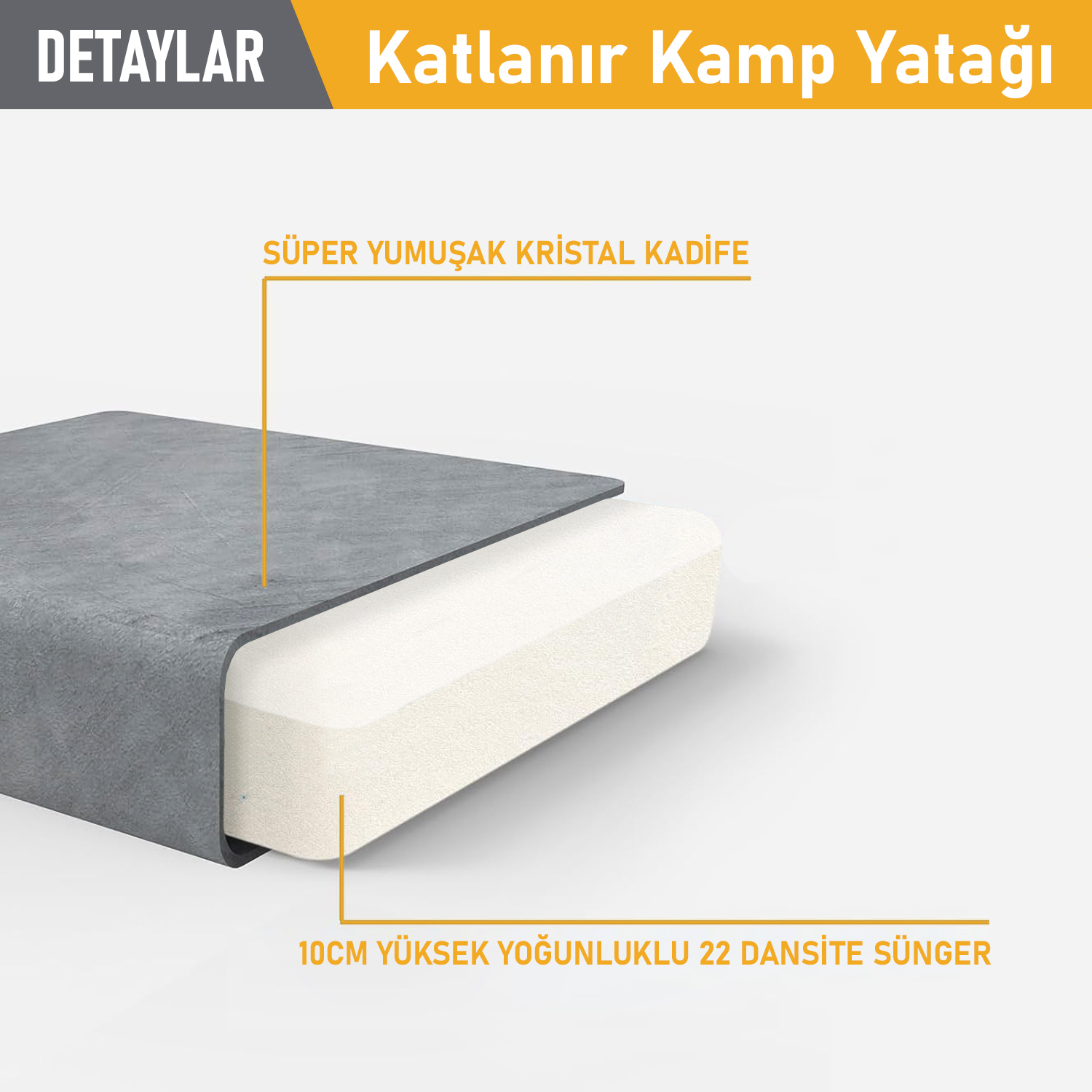 Haegs Katlanır Yatak Kamp Yatağı Kamp Matı Taşınabilir Yer Yatağı Yıkanabilir Kılıf Misafir için Seyahat Kamp Araç Karavan Çadır ve Yoga için İdeal 22 Dens - 155x65x10 cm - Gri 6