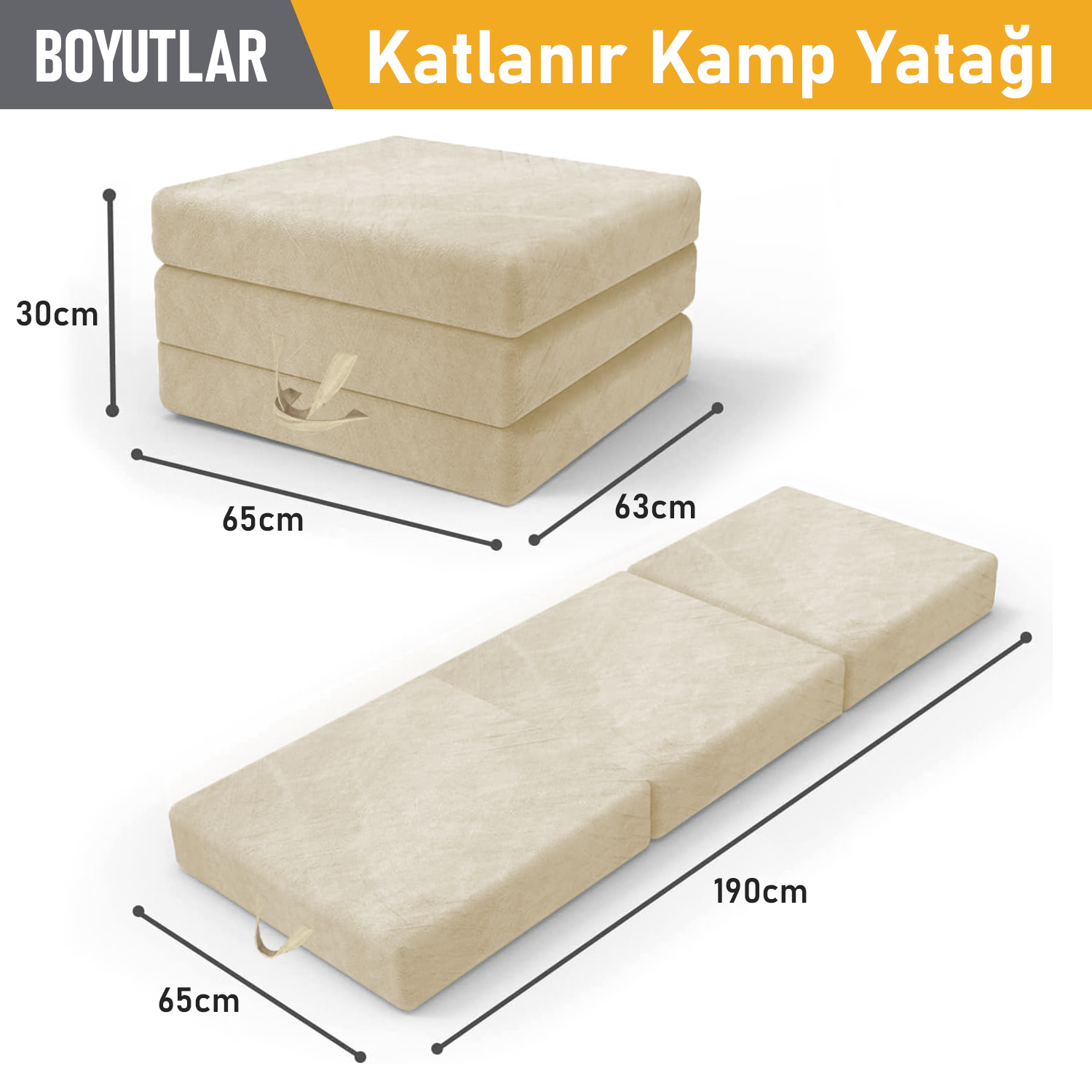 Haegs Katlanır Yatak Kamp Yatağı Kamp Matı Taşınabilir Yer Yatağı Yıkanabilir Kılıf Misafir için Seyahat Kamp Araç Karavan Çadır ve Yoga için İdeal 22 Dens - 190x65x10 cm - Bej 21