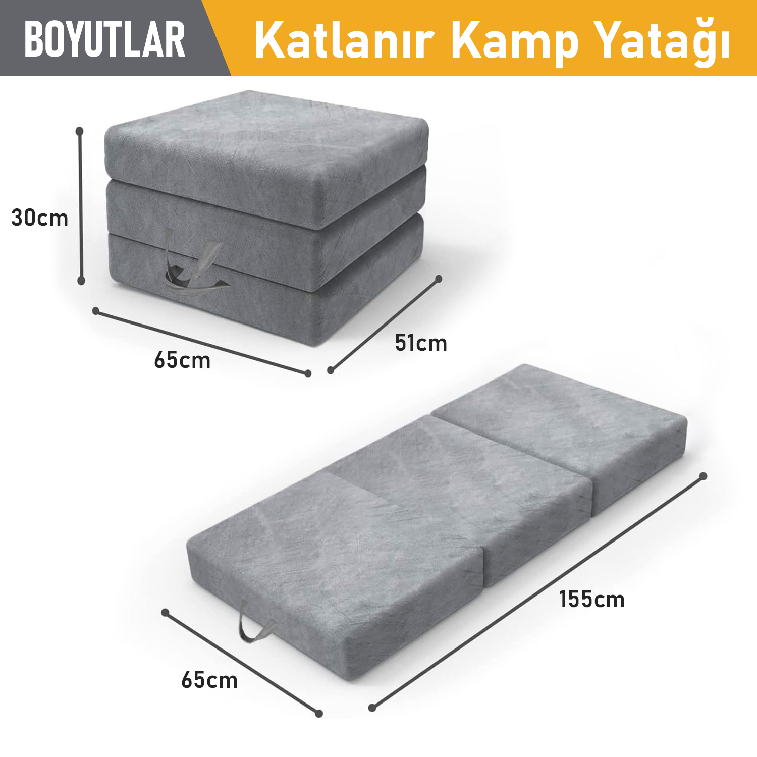 Haegs Katlanır Yatak Kamp Yatağı Kamp Matı Taşınabilir Yer Yatağı Yıkanabilir Kılıf Misafir için Seyahat Kamp Araç Karavan Çadır ve Yoga için İdeal 22 Dens - 155x65x10 cm - Gri 2