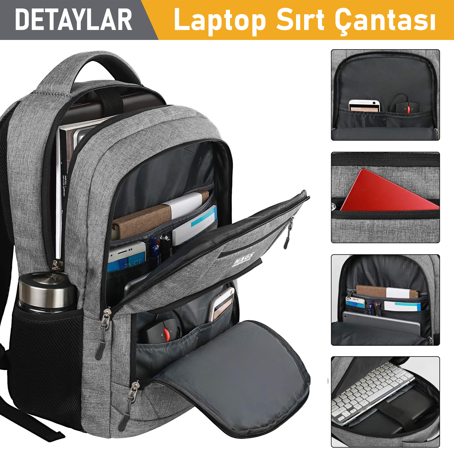 Haegs Laptop Sırt Çantası Multi Cepli İş Seyahat Çantası Dizüstü Bilgisayar Sırt Çantası Suya Dayanıklı Kolej Bilgisayar Çantası Kadınlar ve Erkekler İçin Çok Bölmeli Organizer Çanta - Gri 2