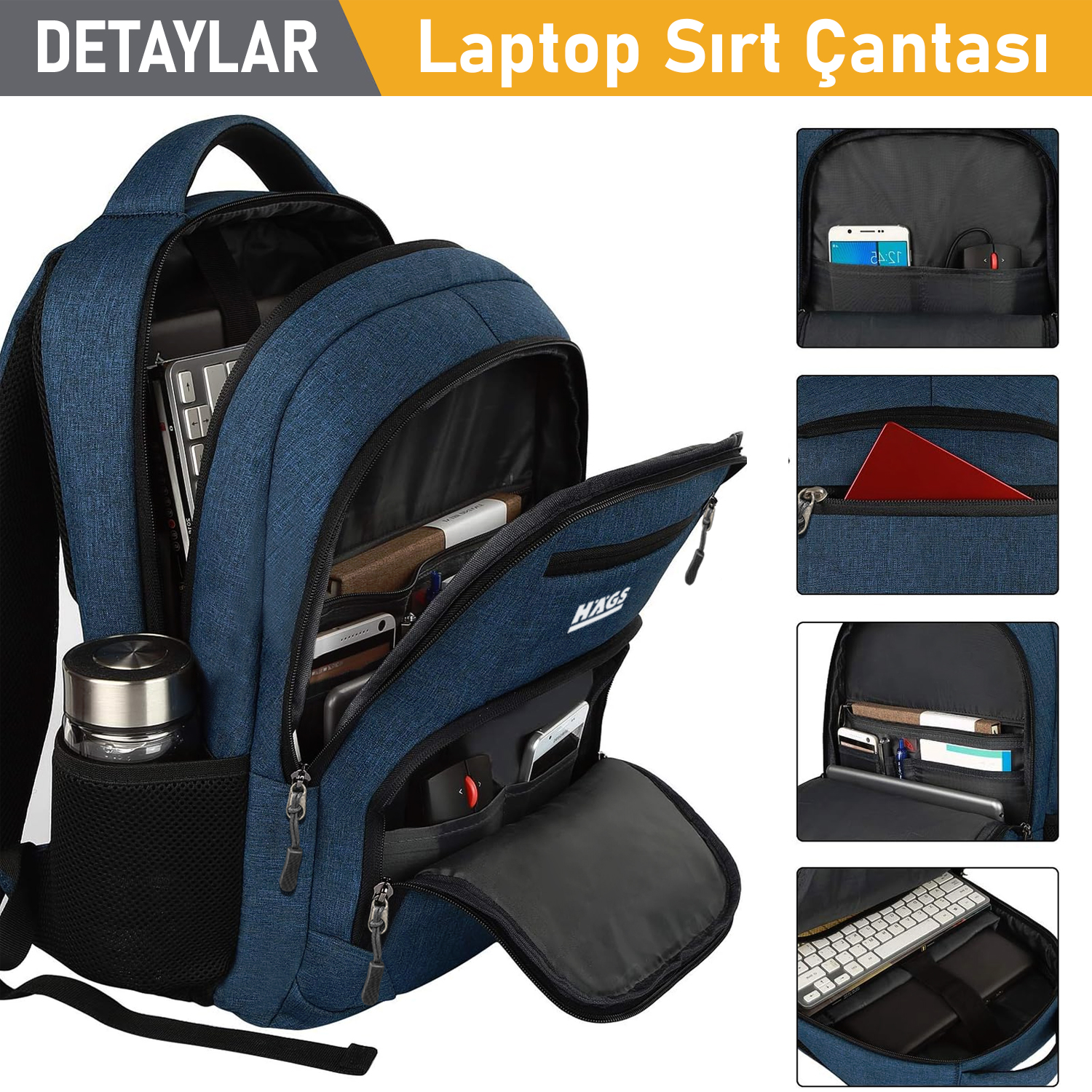Haegs Laptop Sırt Çantası Multi Cepli İş Seyahat Çantası Dizüstü Bilgisayar Sırt Çantası Suya Dayanıklı Kolej Bilgisayar Çantası Kadınlar ve Erkekler İçin Çok Bölmeli Organizer Çanta - Koyu Mavi 2