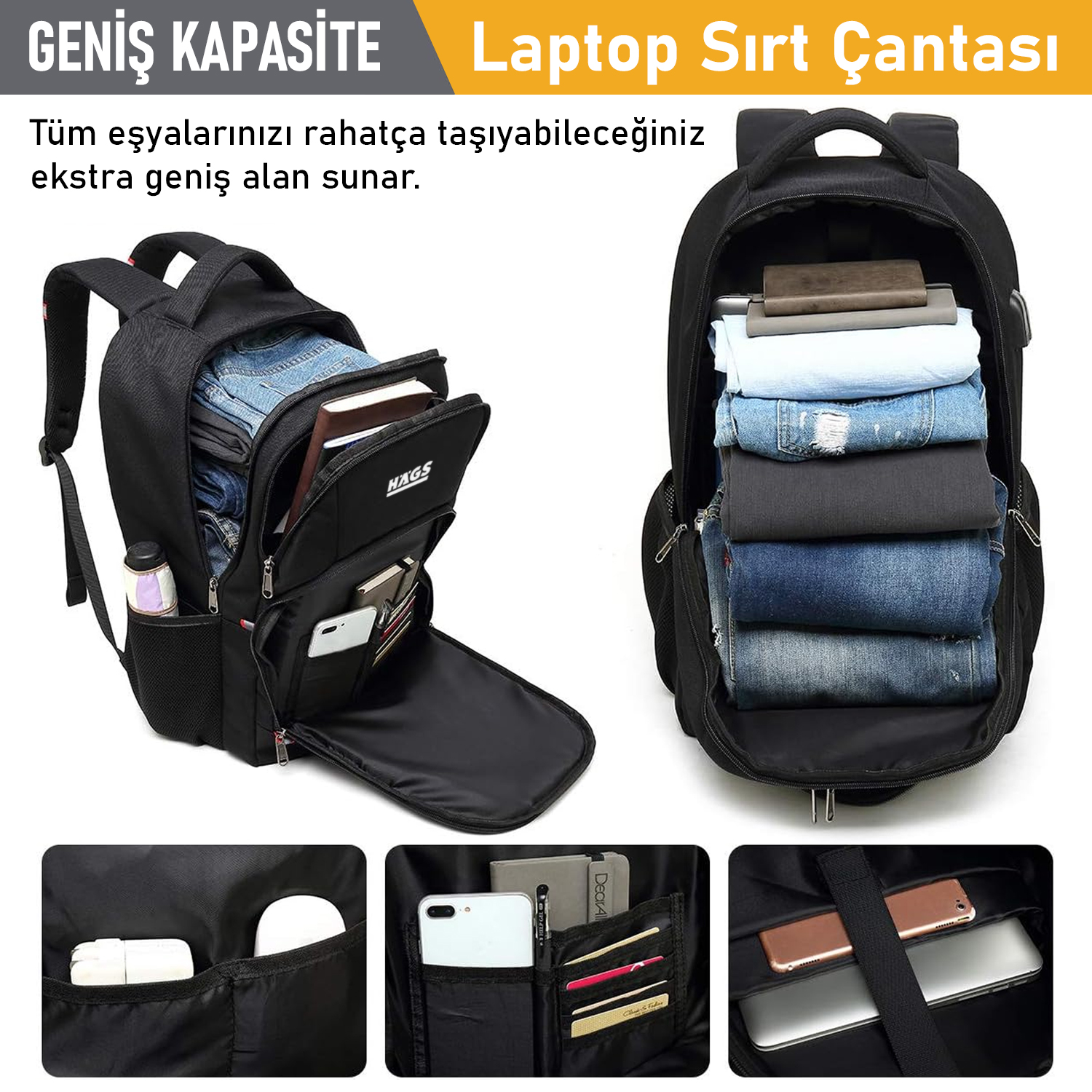 Haegs Laptop Sırt Çantası Multi Cepli İş Seyahat Çantası Dizüstü Bilgisayar Sırt Çantası Suya Dayanıklı Kolej Bilgisayar Çantası Kadınlar ve Erkekler İçin Çok Bölmeli Organizer Çanta - Koyu Mavi 8