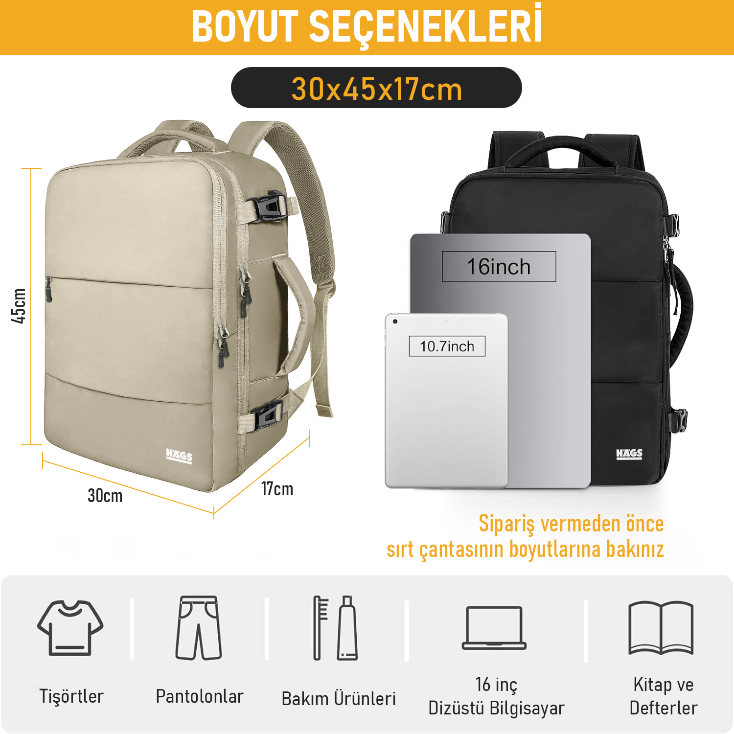 Haegs Seyahat Sırt Çantası Laptop Sırt Çantası Hafif El Çantası Küçük Bavul Valiz Uçak Onaylı Bagaj Çantası Erkek ve Bayan İçin 15 6 inç Notebook Dizüstü Bilgisayar Macbook Laptop Çantası Bej 2