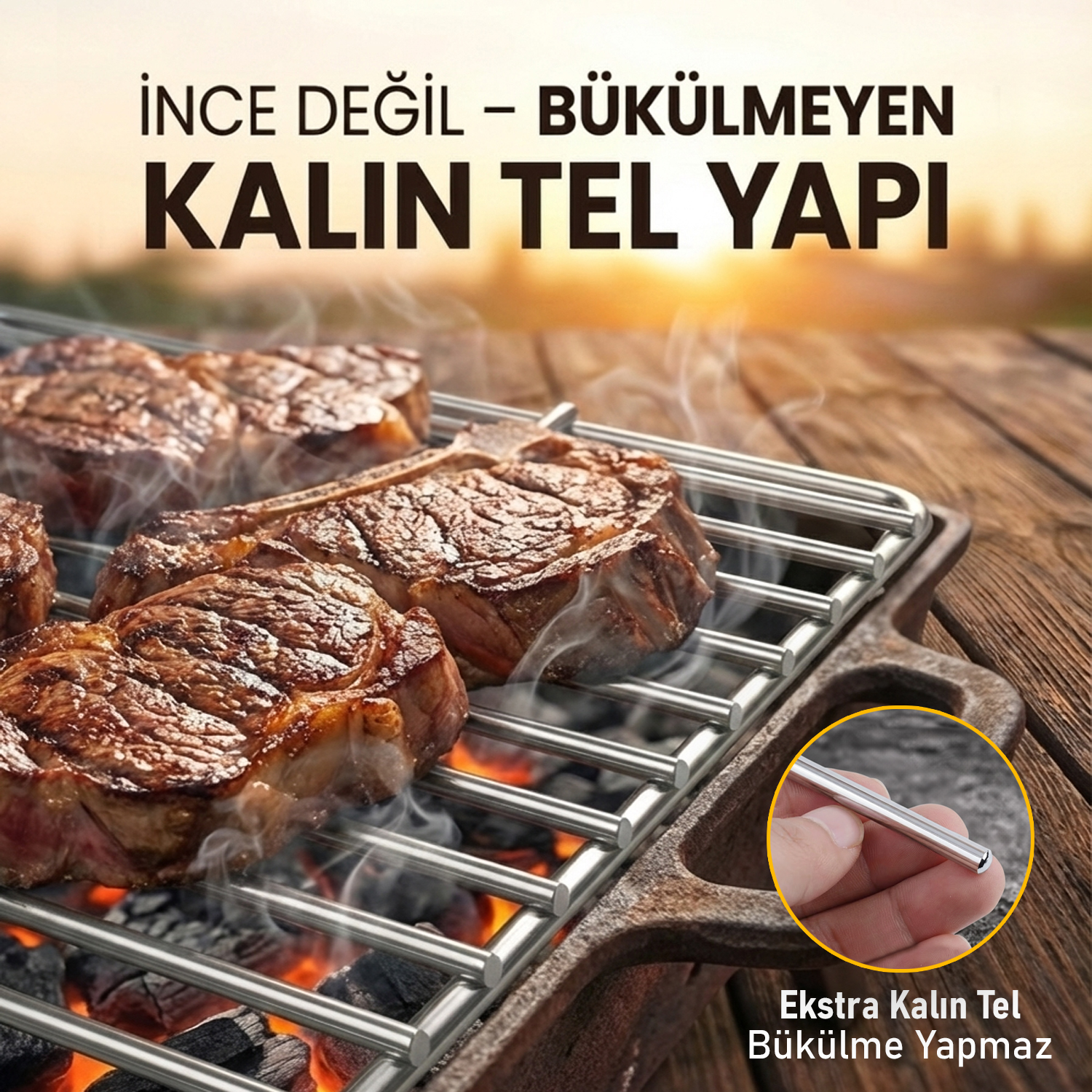 Haegs Mangal Izgara Teli Yer Kaplamaz Pratik Katlanır Kulplu Tel Mangal Izgarası Barbekü Grill Pişirme Teli 26 x 34 cm 5