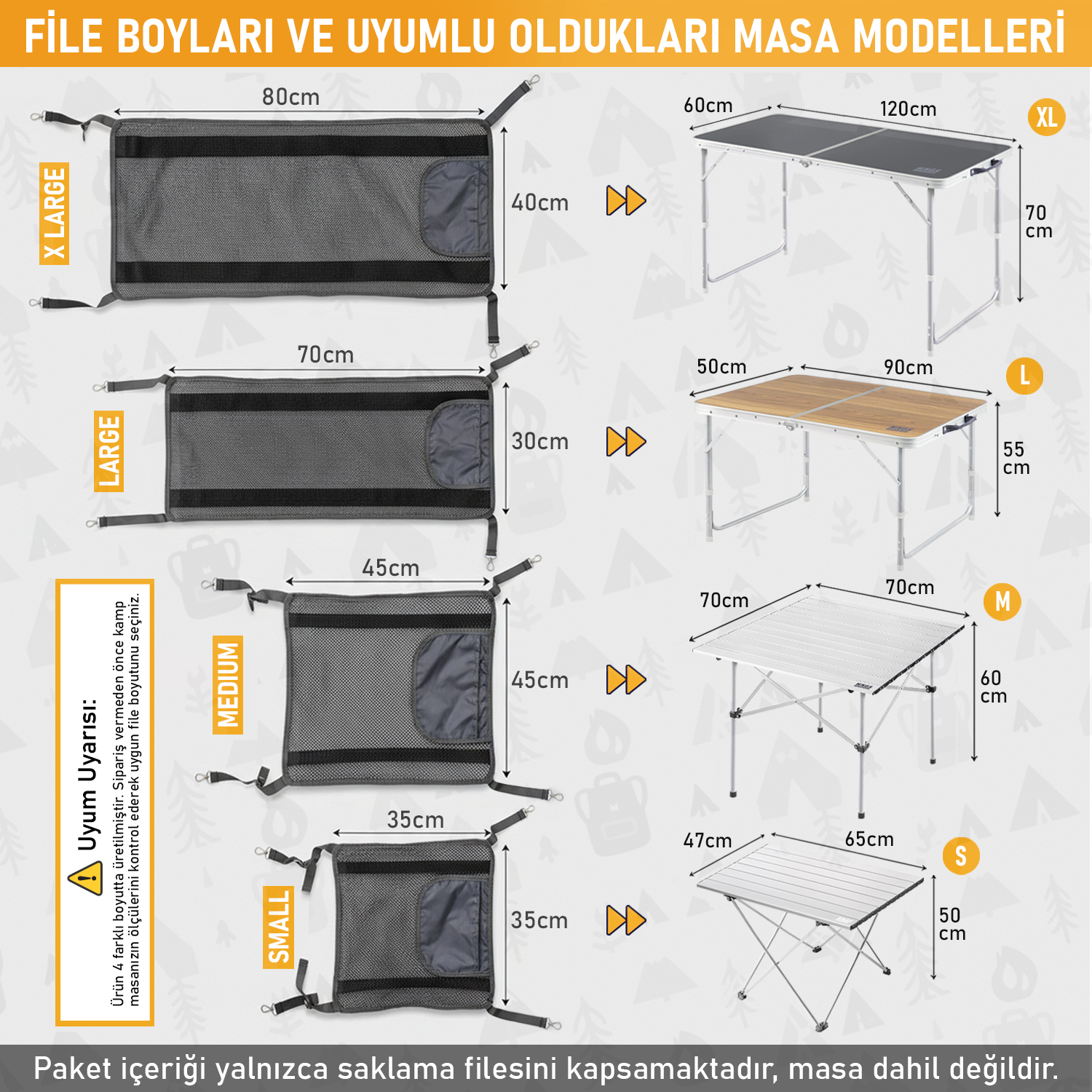 Haegs Masa Altı Saklama Filesi Kamp Piknik Outdoor için Masa Altı Kamp Malzemeleri Eşya Depolama Düzenleyici Organizer Kese Hurç File - S- 35x35 cm - Gri 3