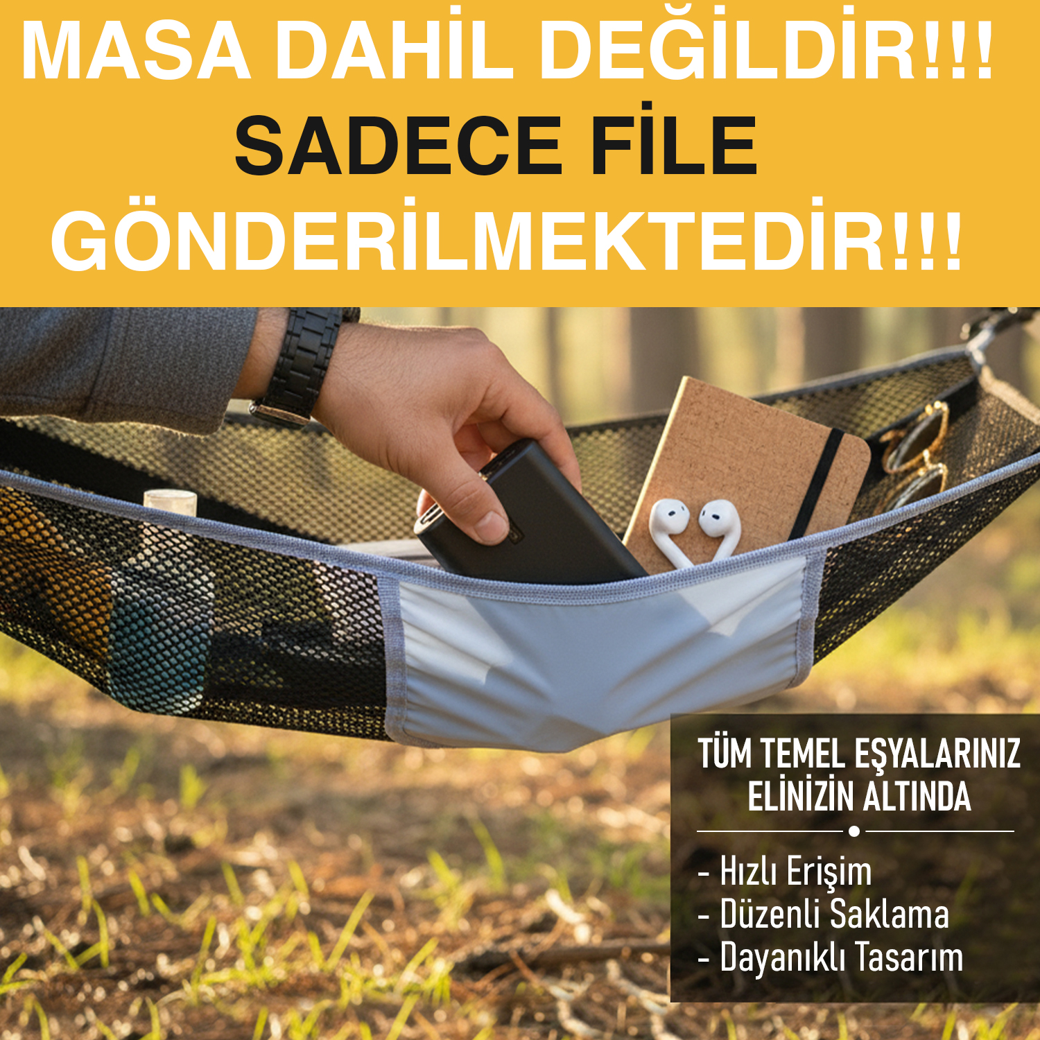 Haegs Masa Altı Saklama Filesi Kamp Piknik Outdoor için Masa Altı Kamp Malzemeleri Eşya Depolama Düzenleyici Organizer Kese Hurç File - M - 45x45 cm - Mavi 2