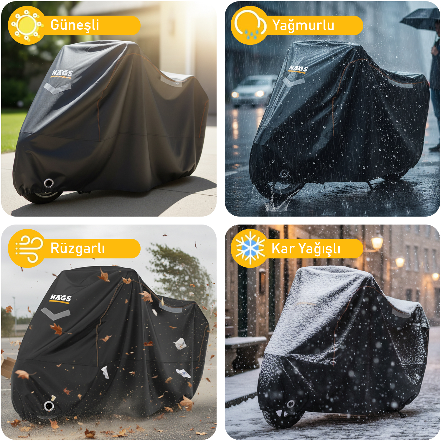Haegs Motosiklet Brandası Motor Kılıfı Örtüsü Dış Mekan Motosiklet Örtüsü Su Geçirmez Rüzgar Toz Geçirmez Motor Scooter Garaj Brandası Kışa Dayanıklı L 220x95x125 cm - Gri 8