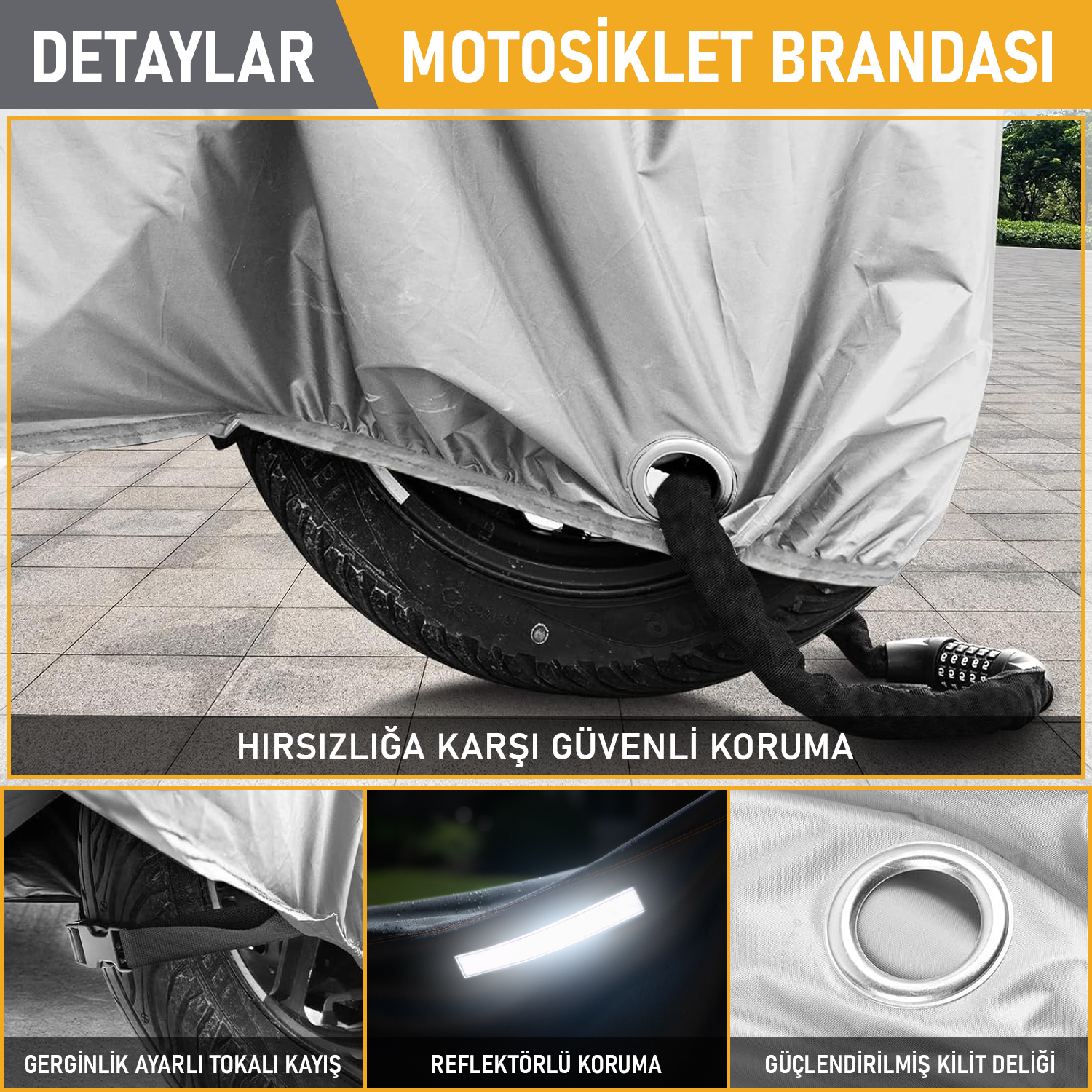 Haegs Motosiklet Brandası Motor Kılıfı Örtüsü Dış Mekan Motosiklet Örtüsü Su Geçirmez Rüzgar Toz Geçirmez Motor Scooter Garaj Brandası Kışa Dayanıklı L 220x95x125 cm - Gri 5
